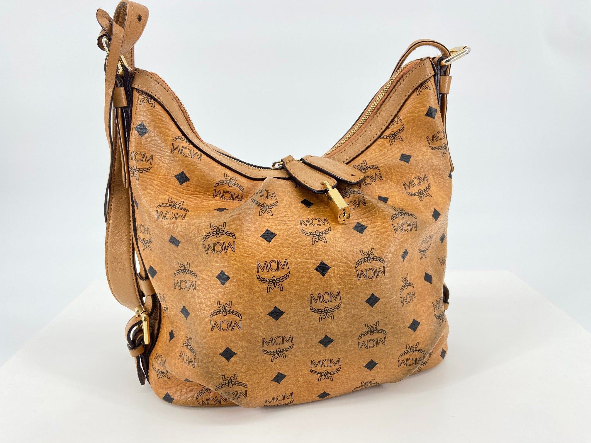 MCM Hand / Hobo Bag Beige Visetos Cognac Monogram incl. Dustbag