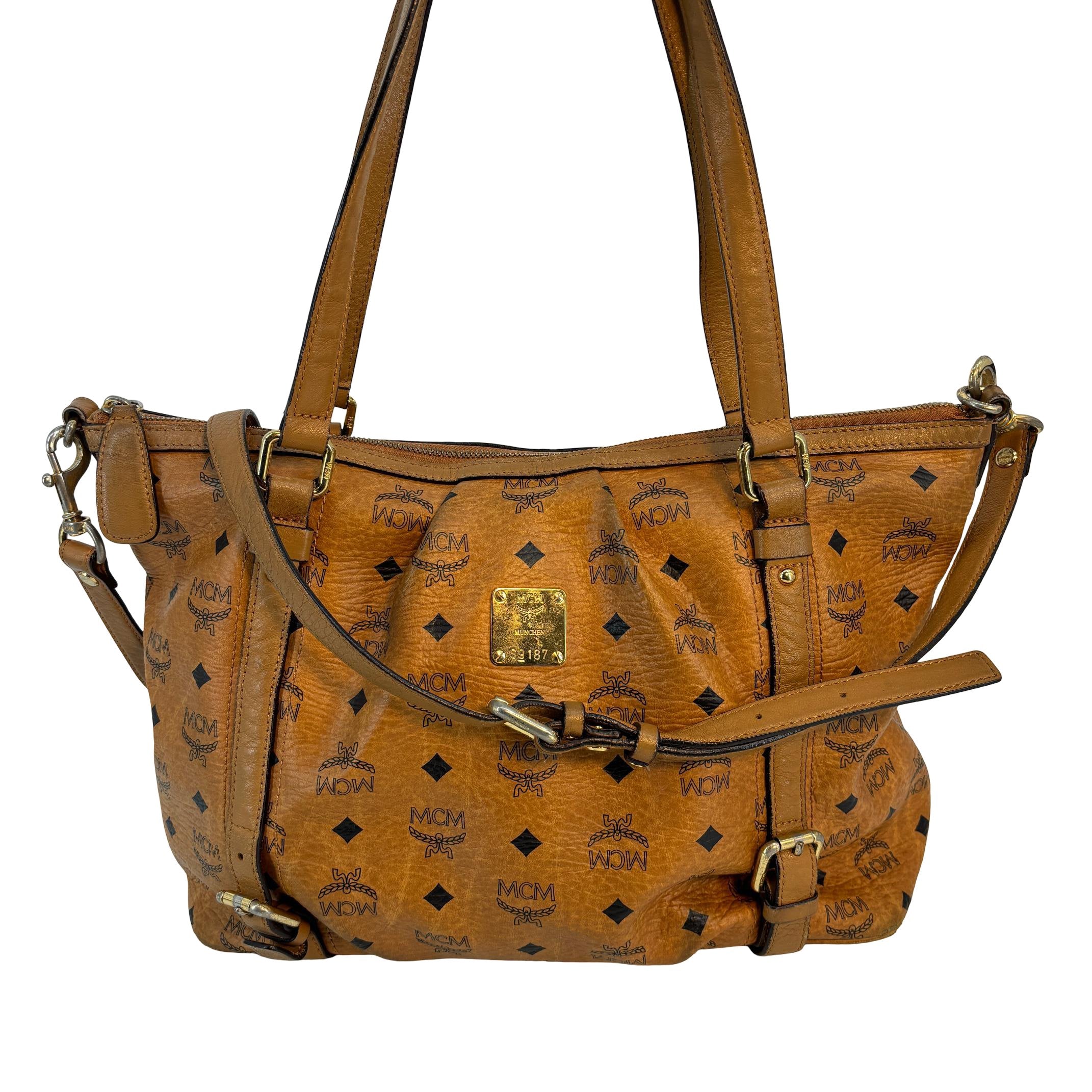 MCM 2-Way Tote Bag Cognac Visetos Monogram