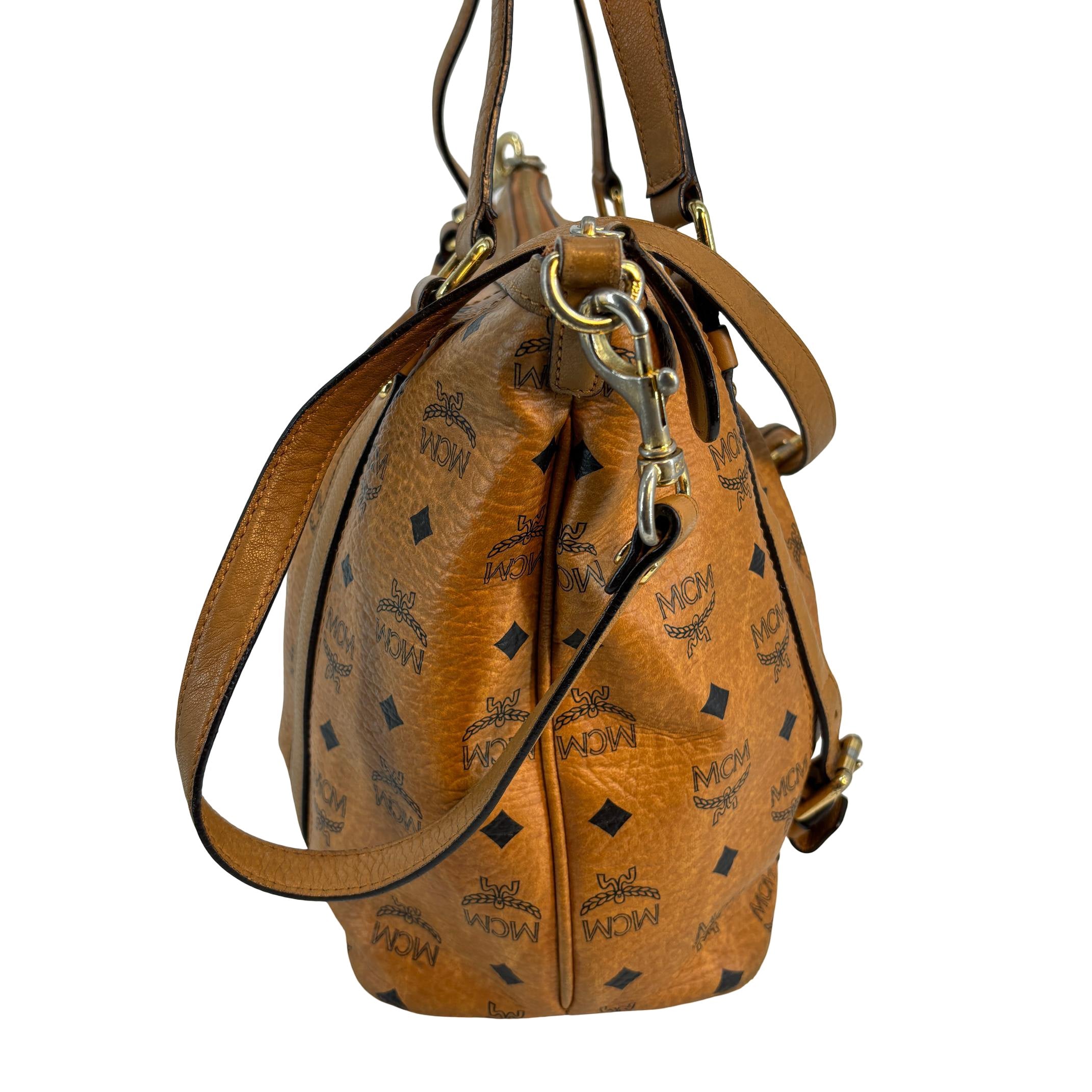 MCM 2-Way Tote Bag Cognac Visetos Monogram