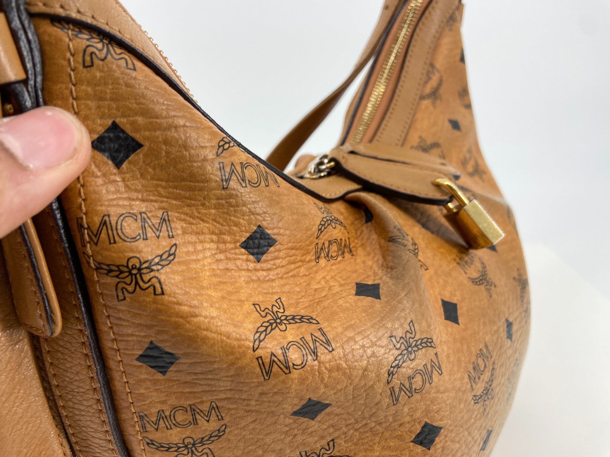 MCM Hand / Hobo Bag Beige Visetos Cognac Monogram incl. Dustbag