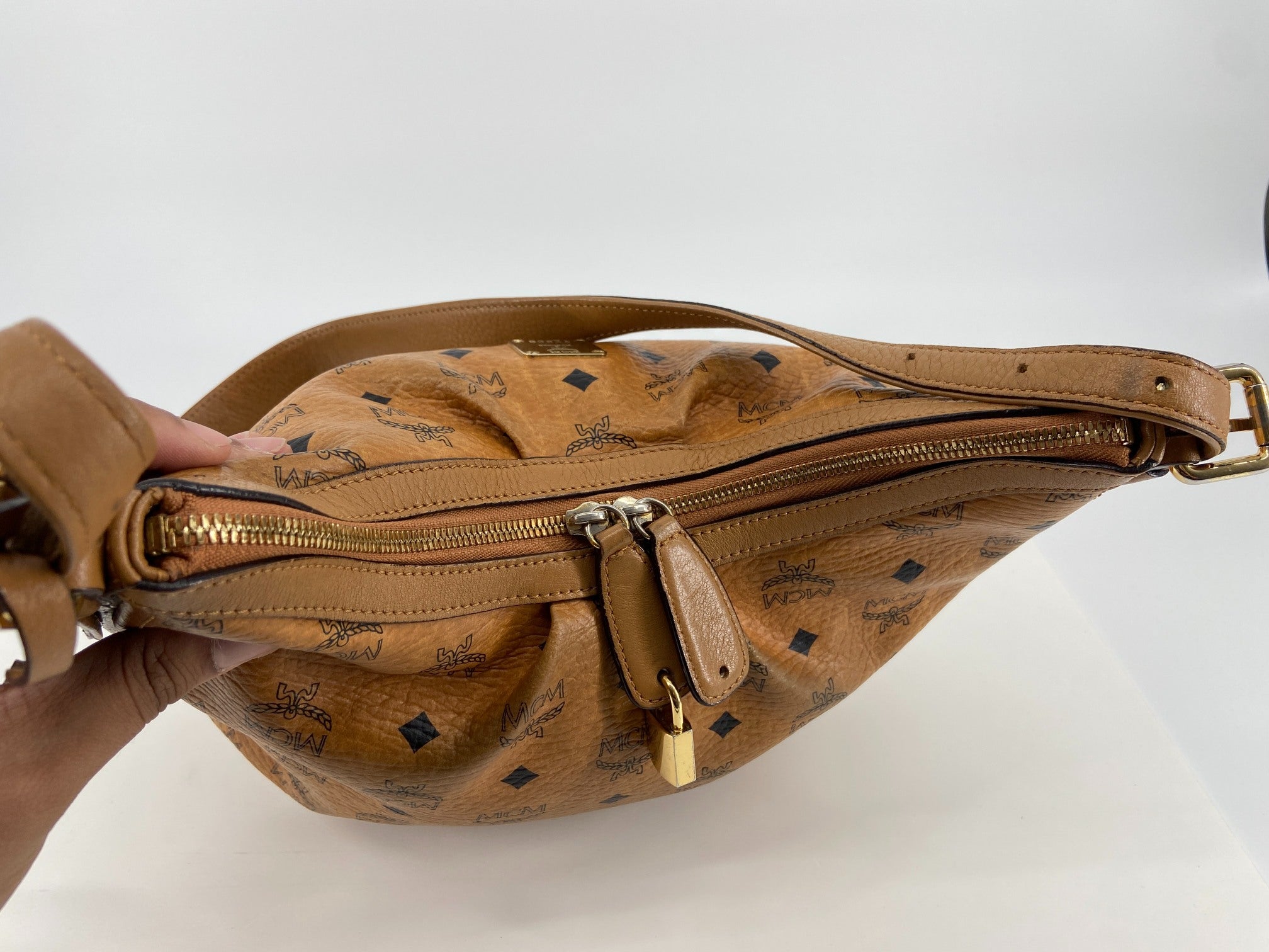 MCM Hand / Hobo Bag Beige Visetos Cognac Monogram incl. Dustbag