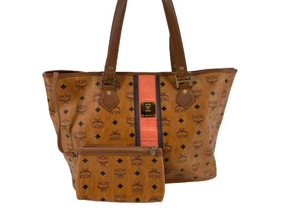 MCM Hand / Tote Bag Beige Visetos Cognac Monogram incl. Clutch