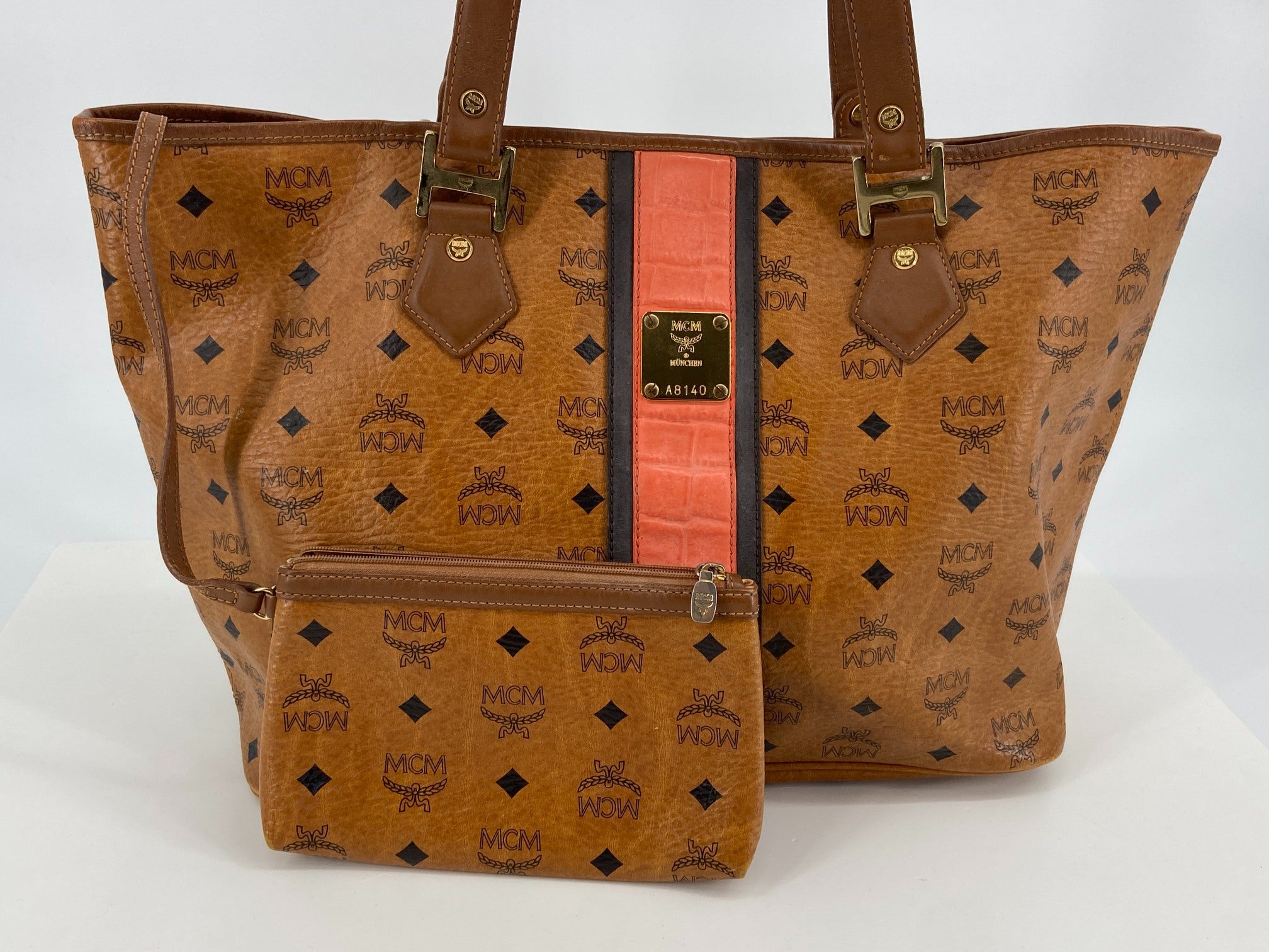 MCM Hand / Tote Bag Beige Visetos Cognac Monogram incl. Clutch