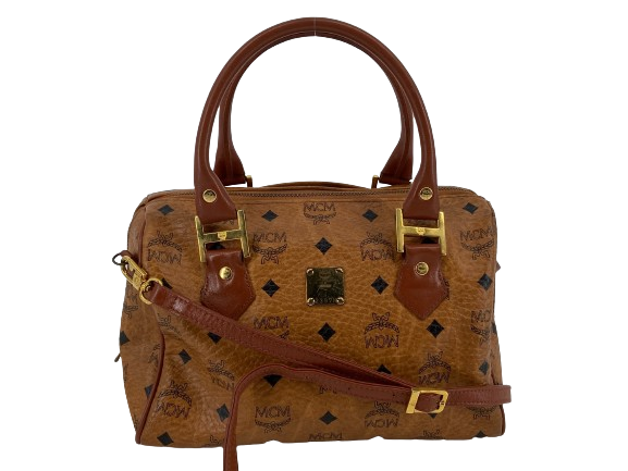 MCM 2Way Hand / Boston Bag Beige Visetos Cognac Monogram