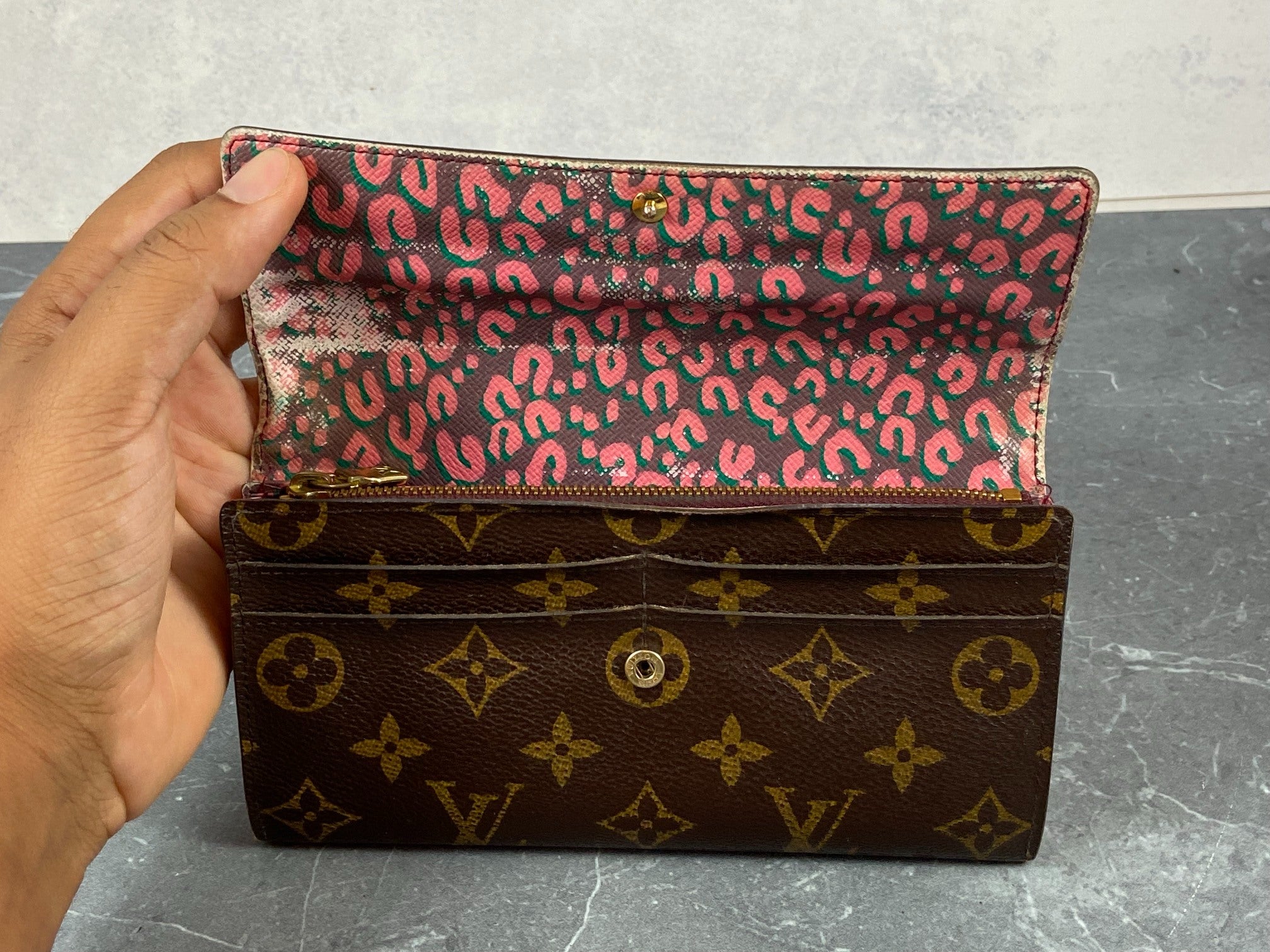 Louis Vuitton Sarah Wallet Leopard Rouge Monogram Canvas