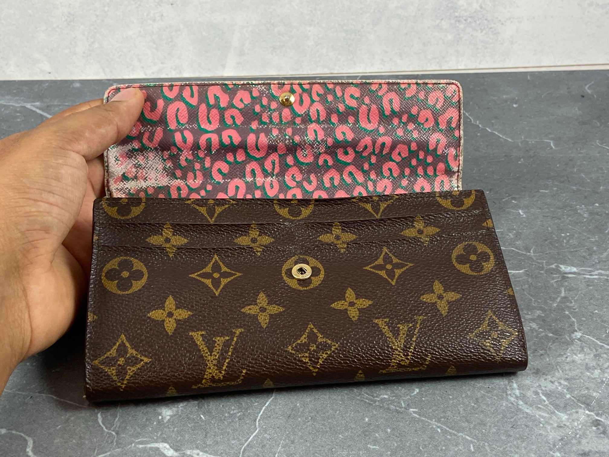 Louis Vuitton Sarah Wallet Leopard Rouge Monogram Canvas