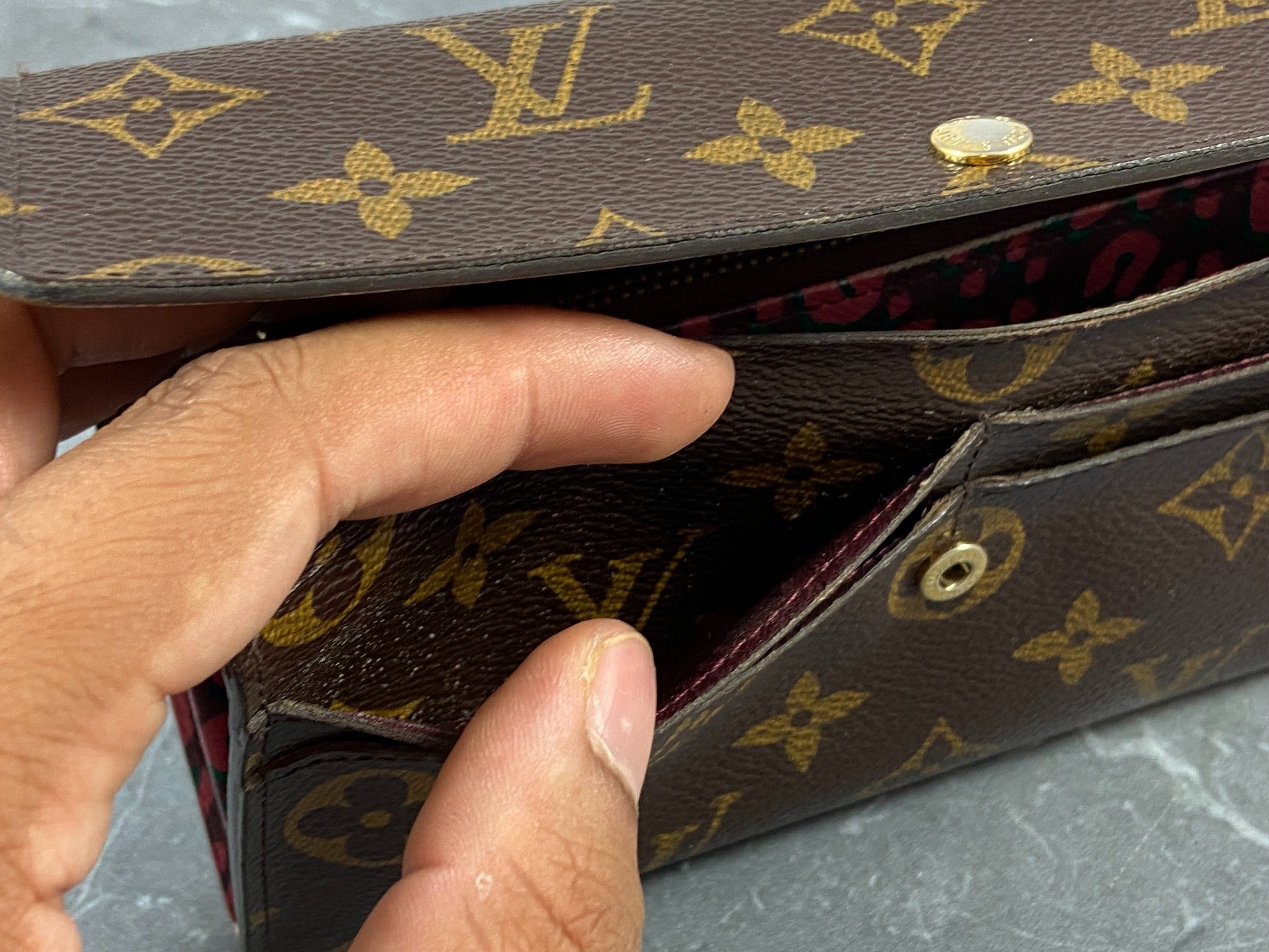 Louis Vuitton Sarah Wallet Leopard Rouge Monogram Canvas