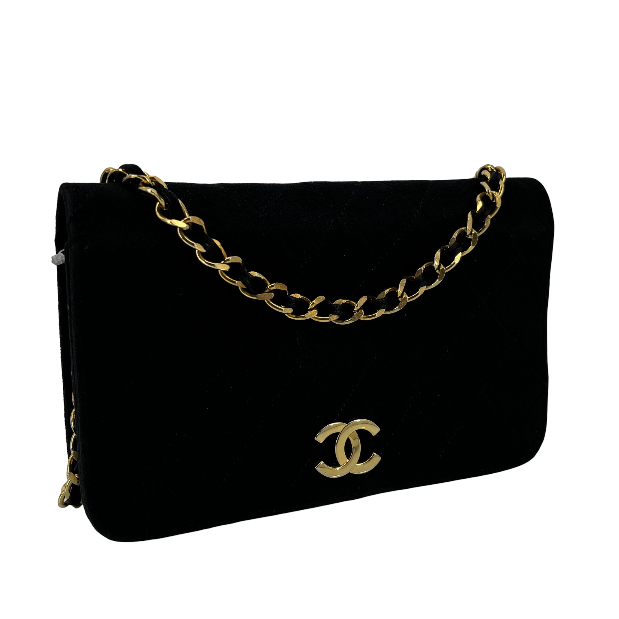 Chanel Full Flap Bag Push-Lock Navy Matelassé Velvet
