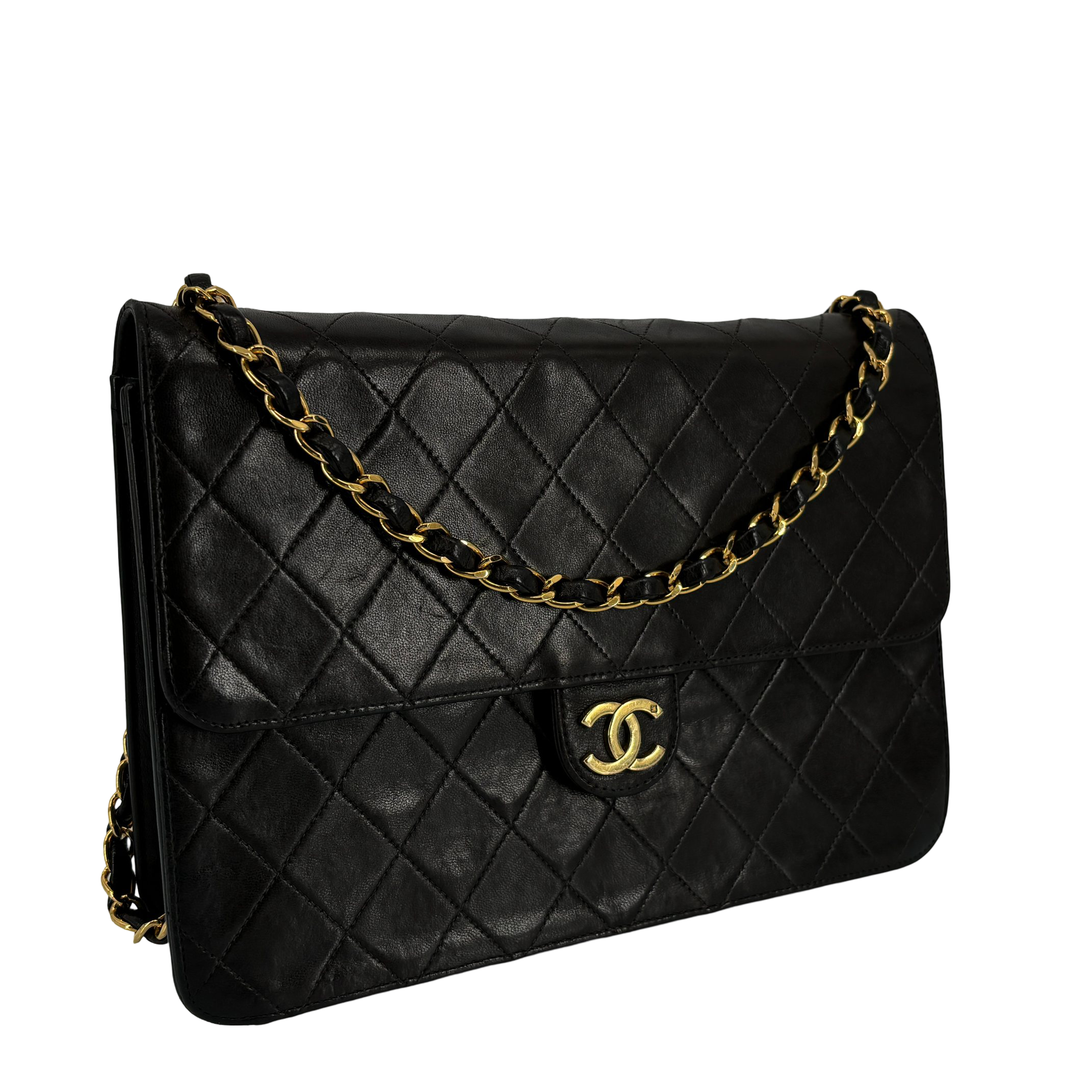Chanel Single Flap Bag Push-Lock Dark Brown Matelassé Leather incl. Dustbag