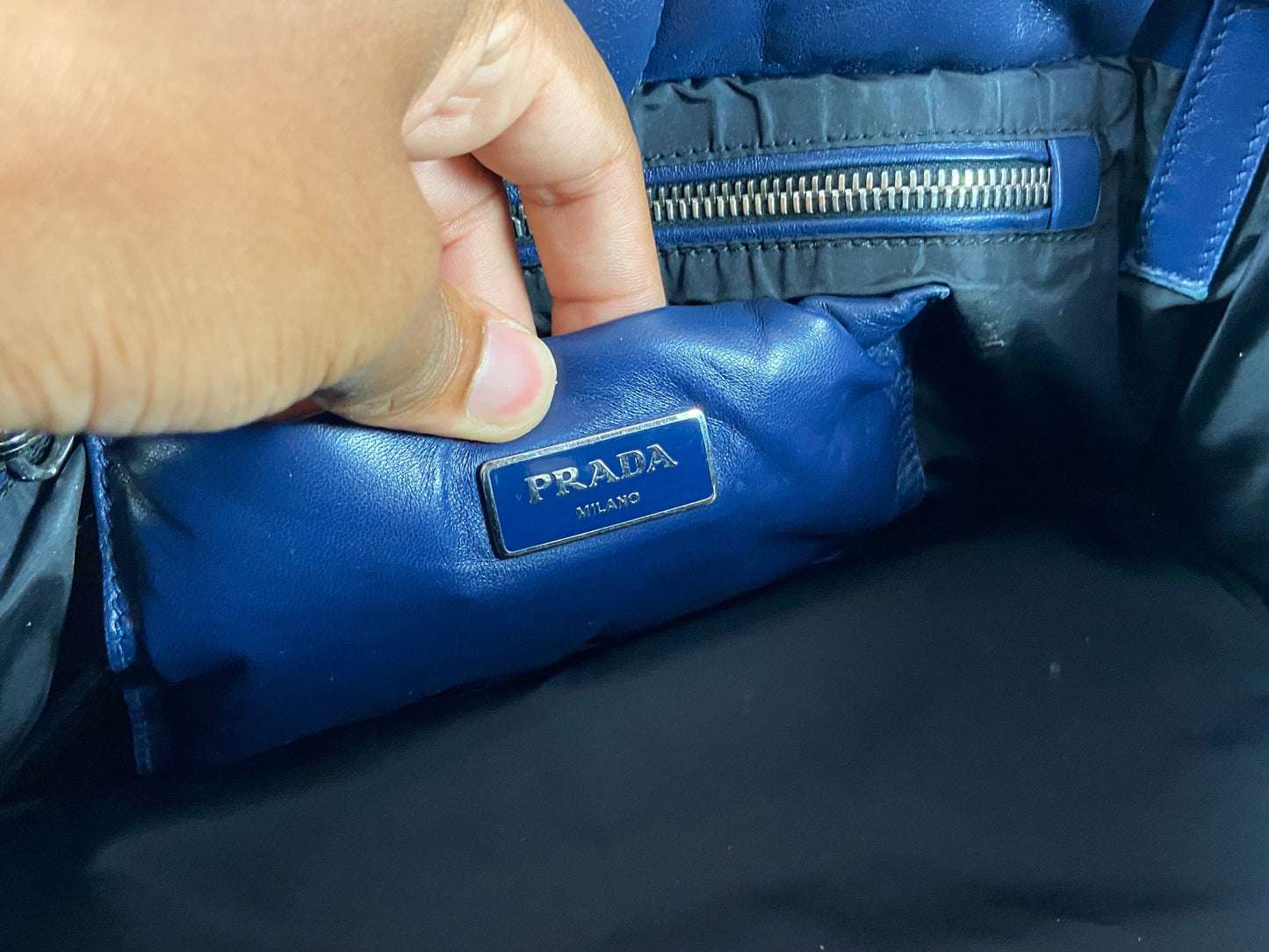 Prada Nappa Bomber Tote / Shoulder Bag Navy Leather