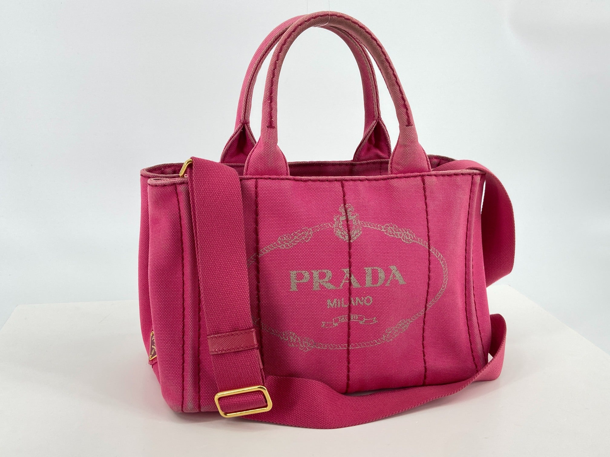 Prada 1BG439 Canapa Tote / Shoulder Bag Peonia