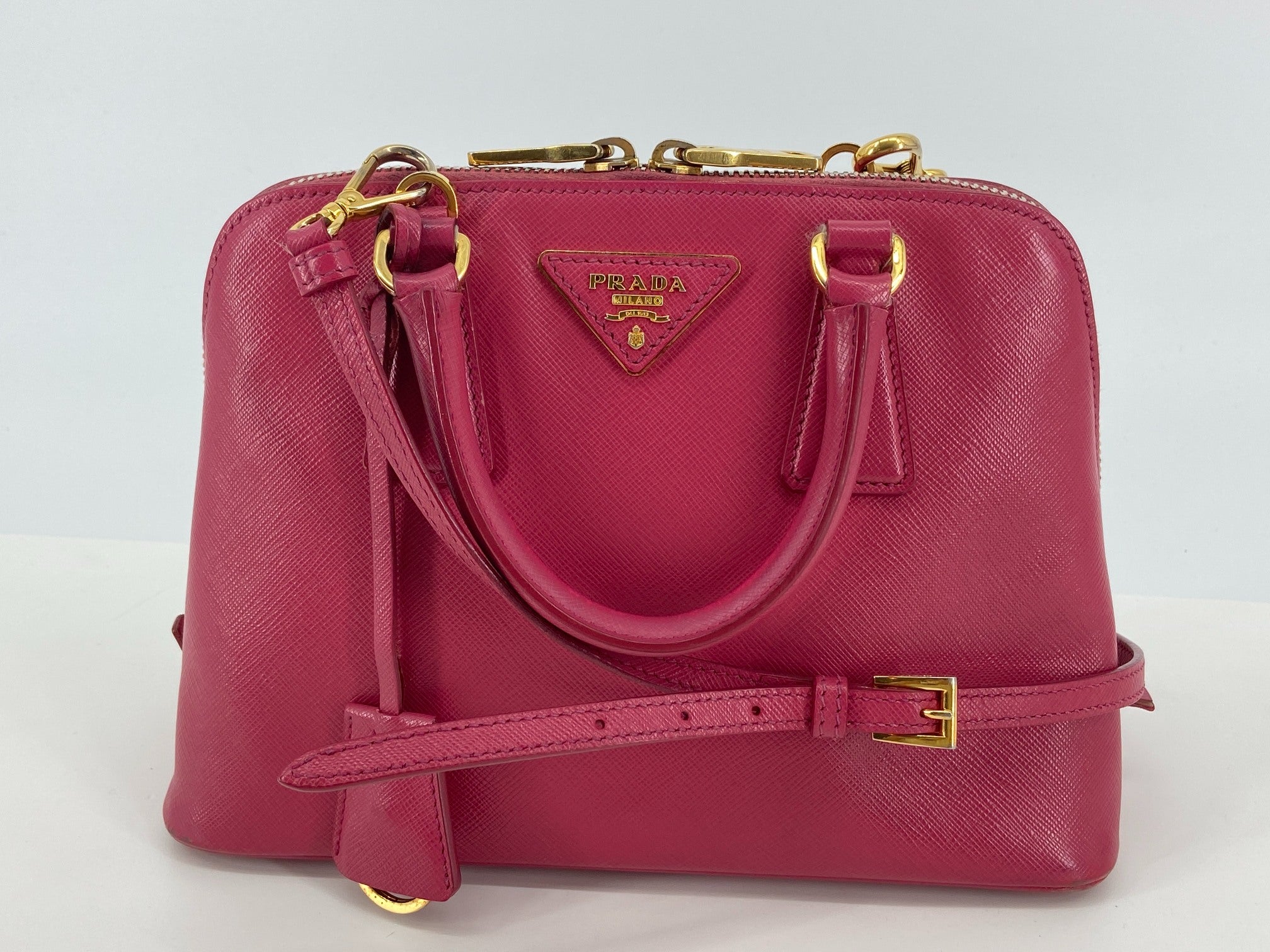 Prada BL0838 Promenade Medium Hand Bag Peonia Saffiano Lux Leather