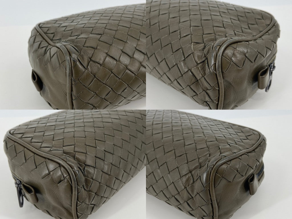 Bottega Veneta Clutch Khaki Intrecciato Leather