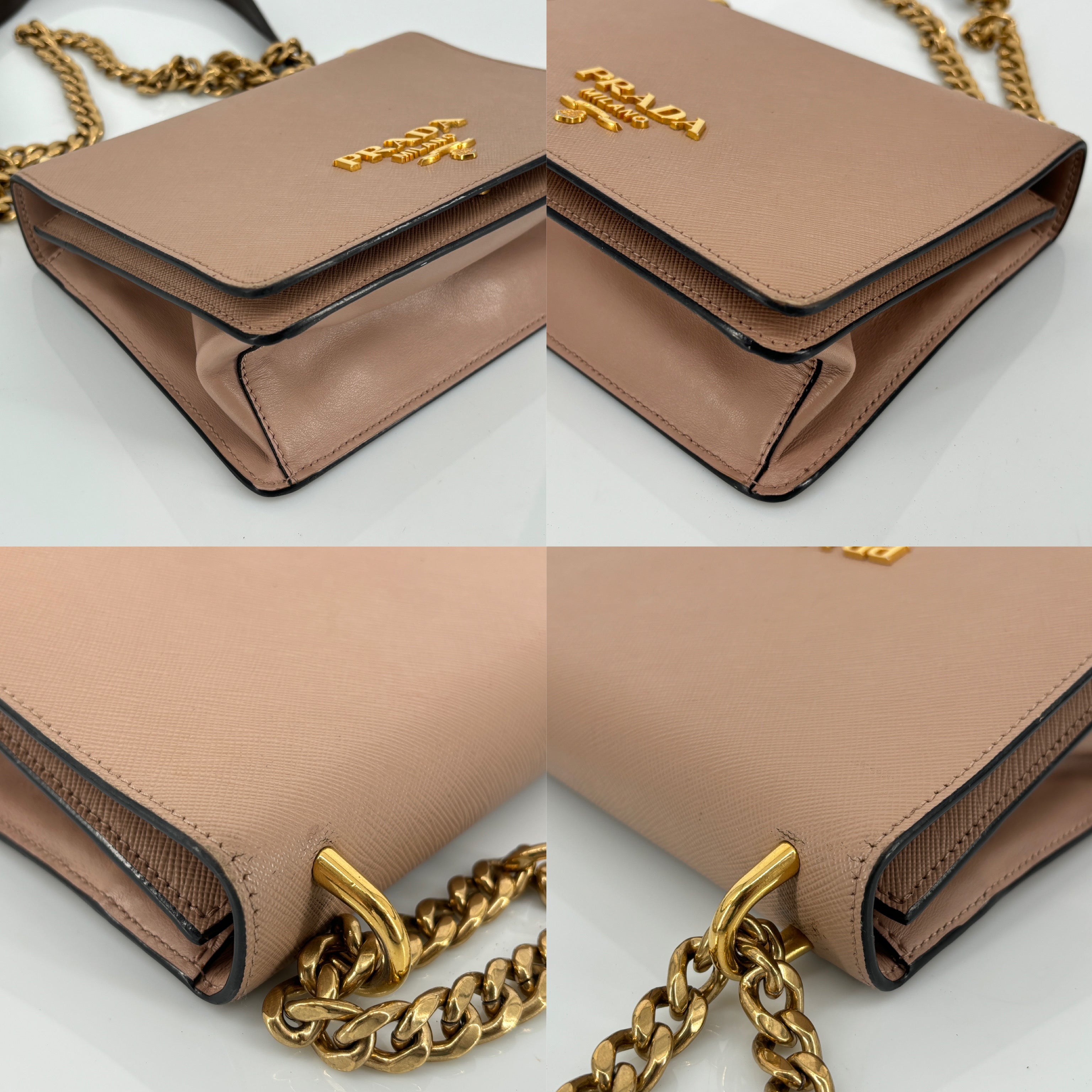 Prada Chain Crossbody Bag Cammeo Saffiano Leather