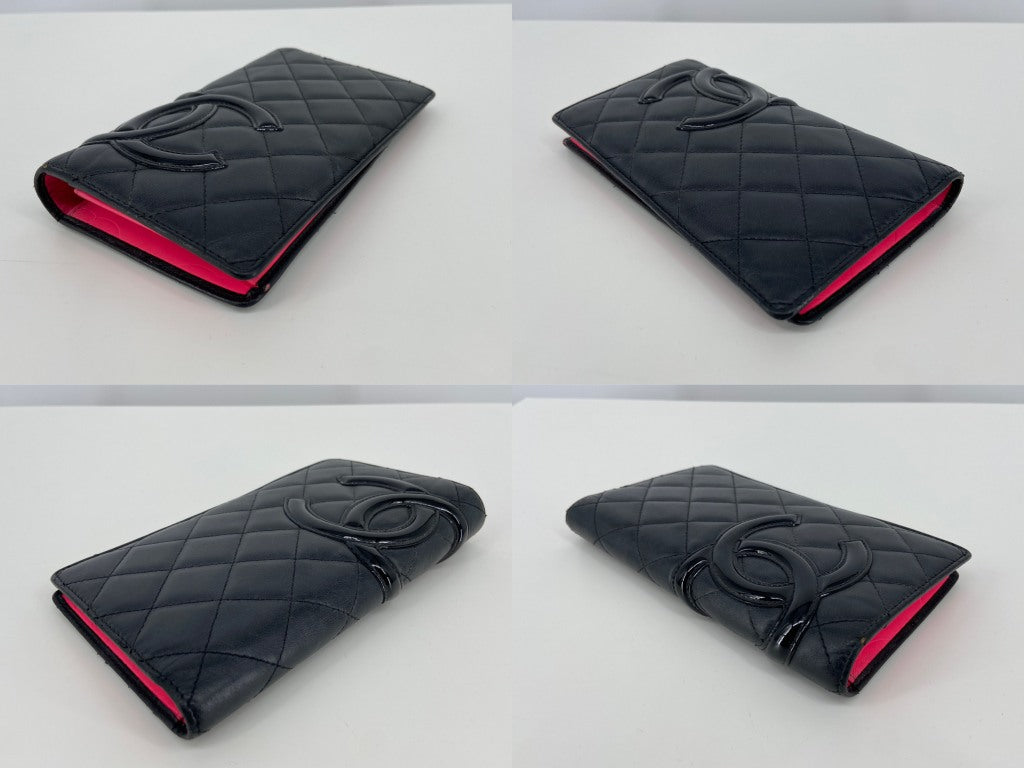 Chanel Cambon Long Bifold Wallet Black Quilted Leather