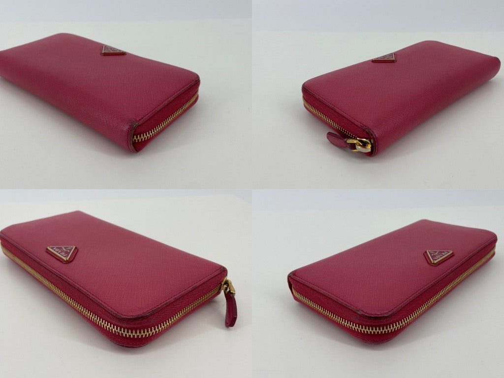 Prada Long Zippy Wallet Pink Saffiano Leather