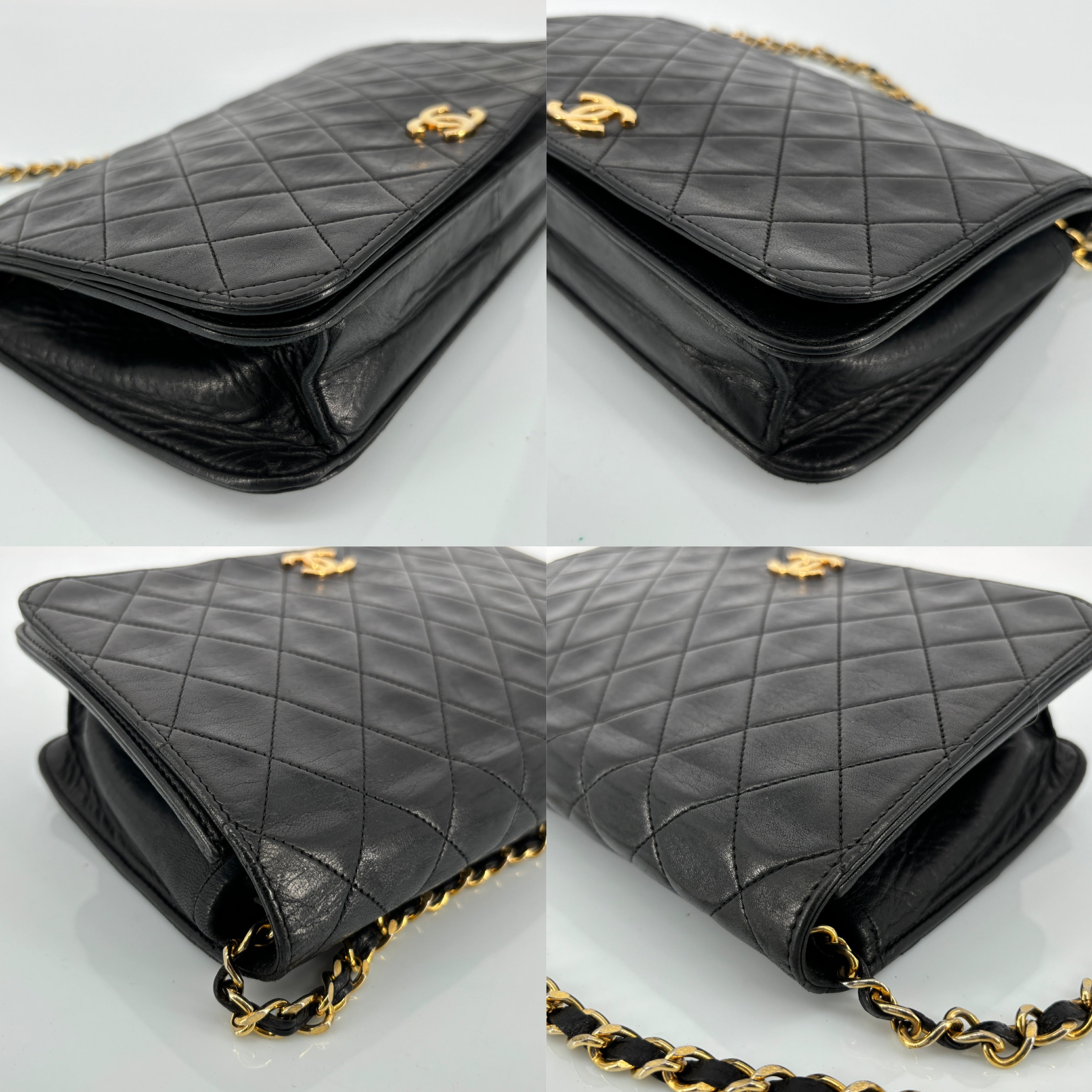 Chanel Full Flap Bag Push-Lock Black Matelassé Leather