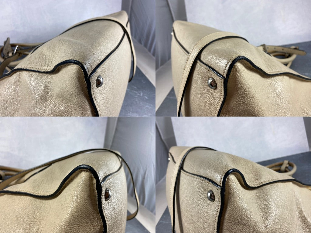 Prada Twin Zip Hand / Shoulder Bag Beige Leather