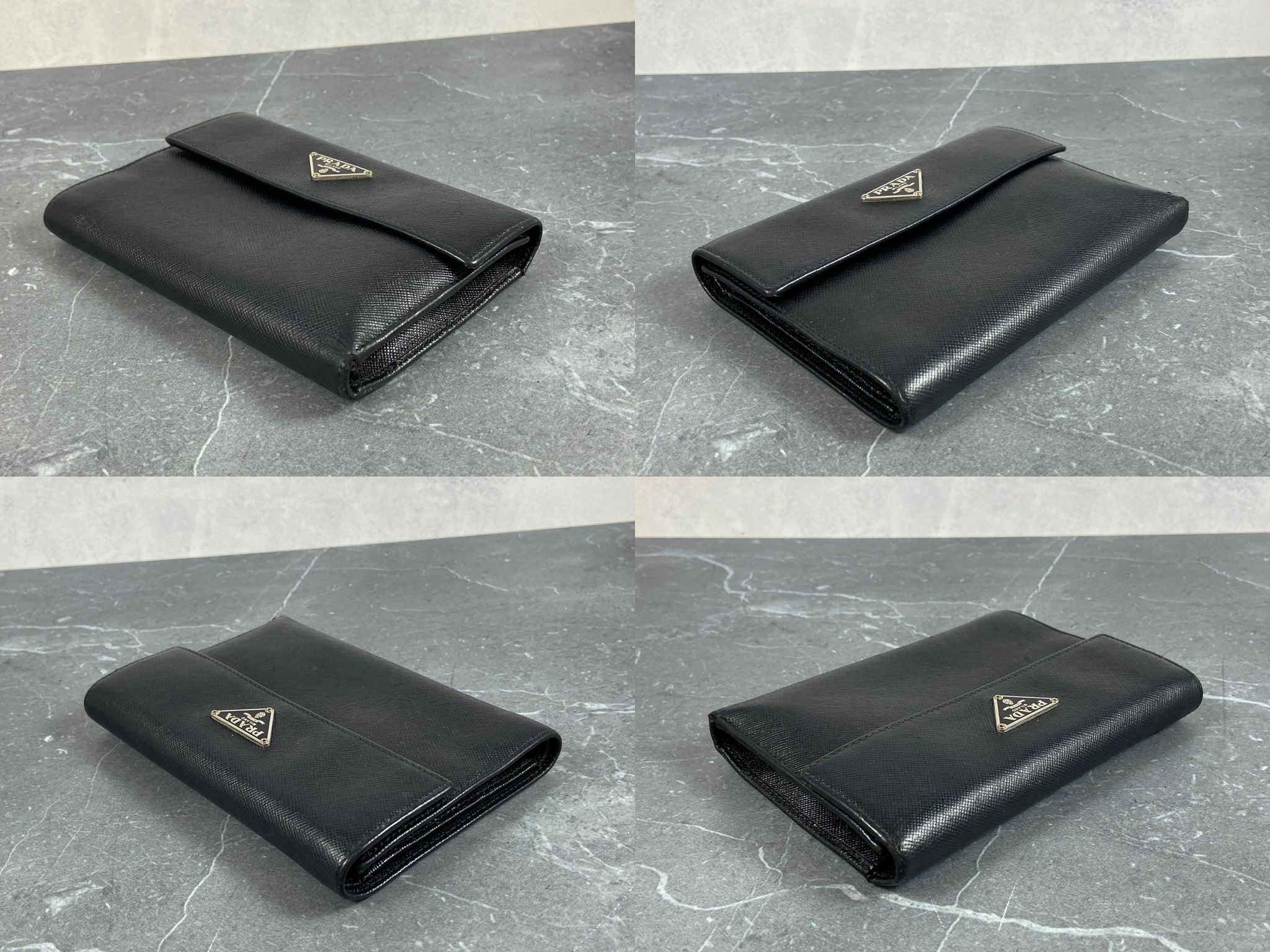 Prada Compact Wallet Black Saffiano Leather