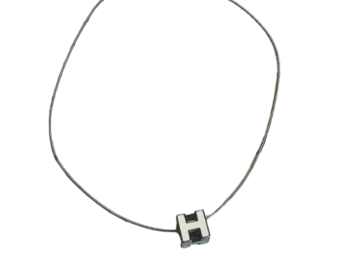 Hermès Cage d'H Necklace Silver / Beige