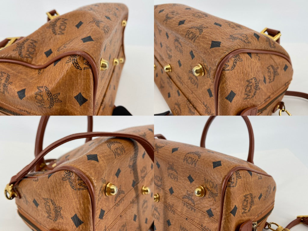 MCM 2Way Hand / Boston Bag Beige Visetos Cognac Monogram