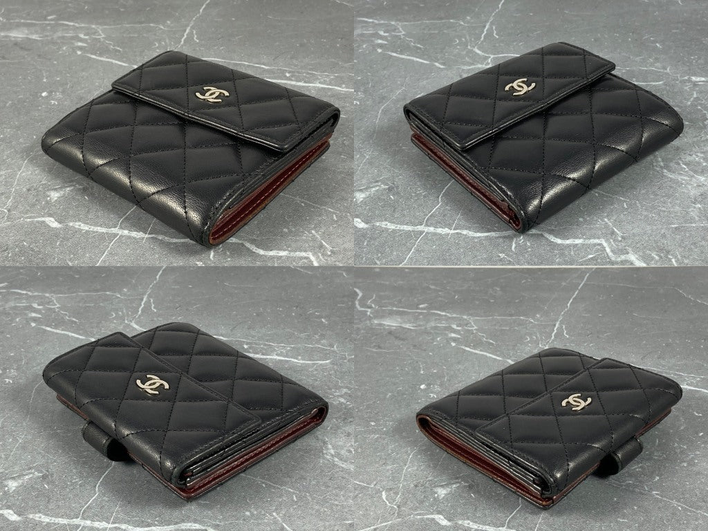 Chanel CC Matelasse Compact Wallet Black Quilted Leather