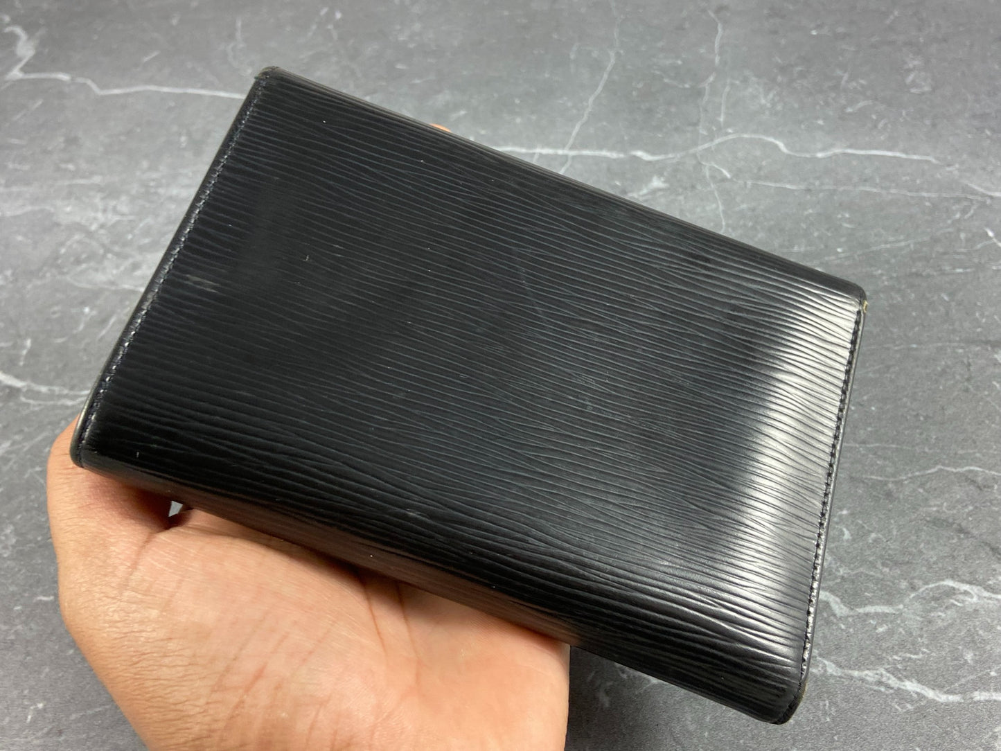 Louis Vuitton Porte Tresor Etui Wallet Black Epi Leather