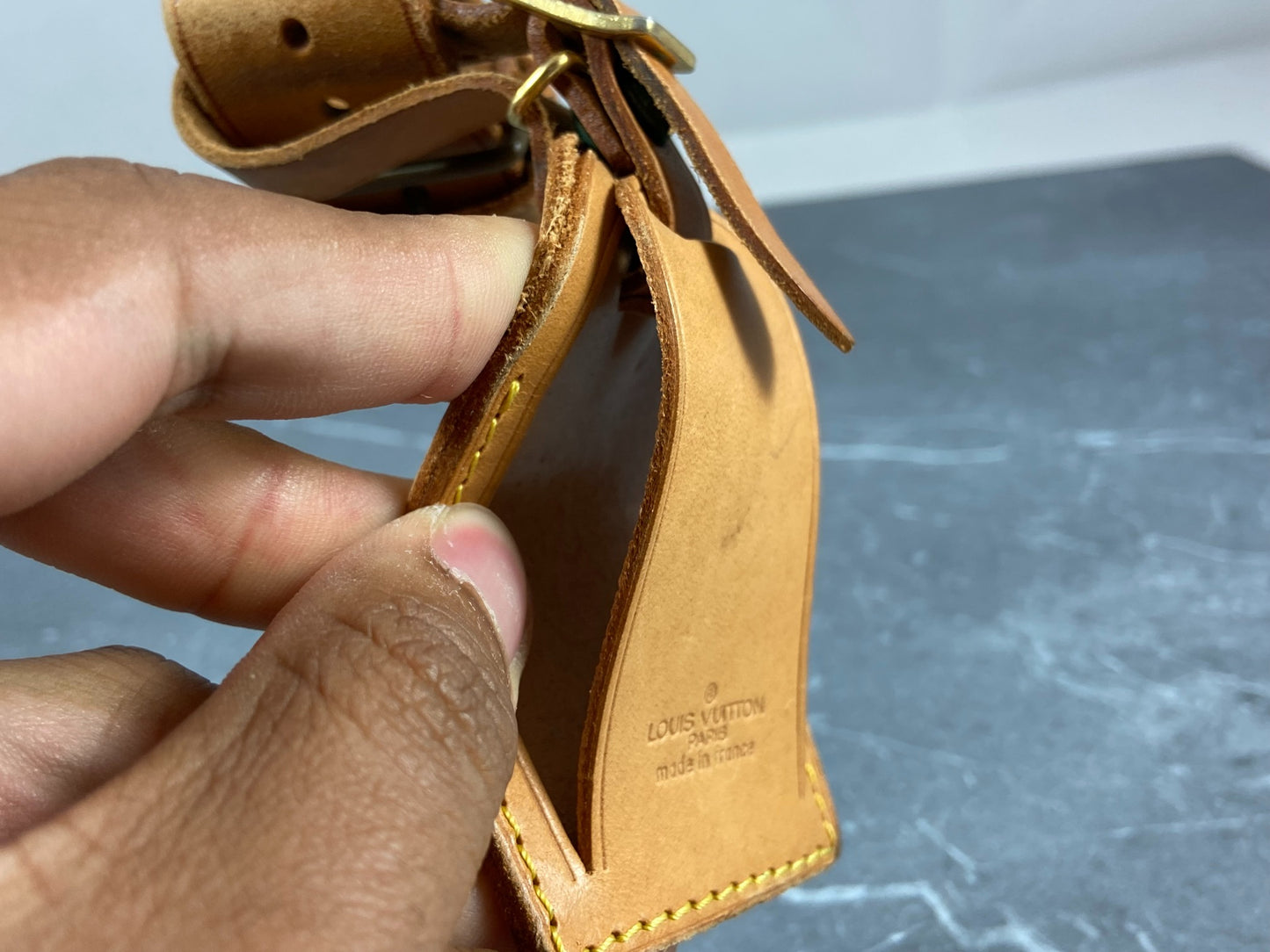 Louis Vuitton Luggage Tag & Handle Belt Beige Vachetta Leather