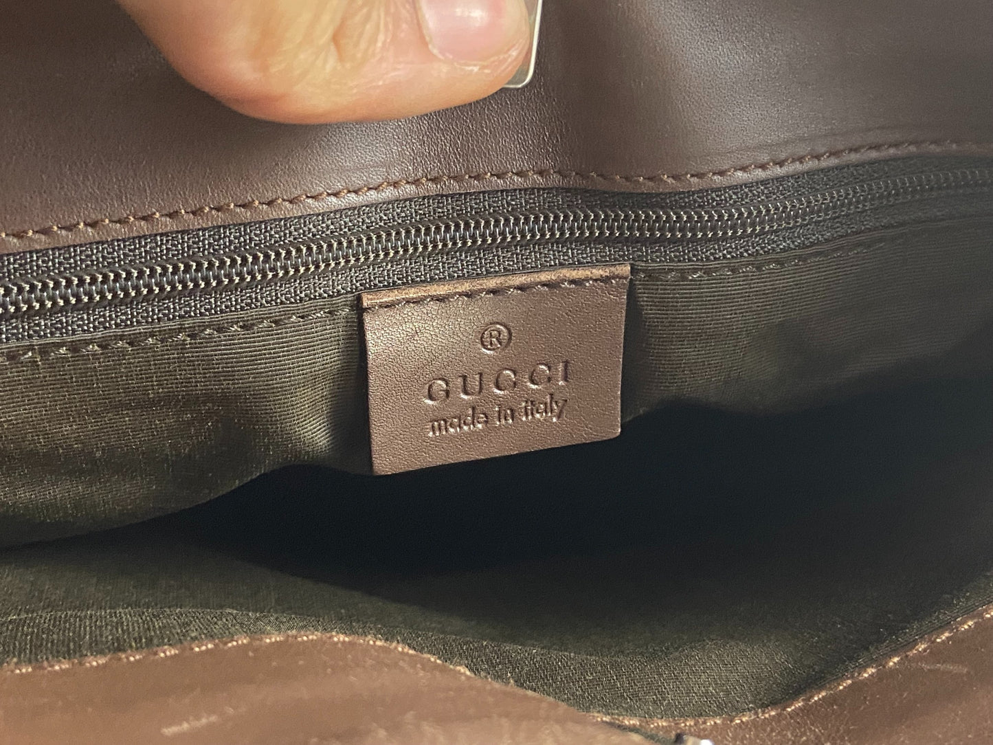 Gucci Hand / Hobo Bag Beige GG Monogram + Brown Leather