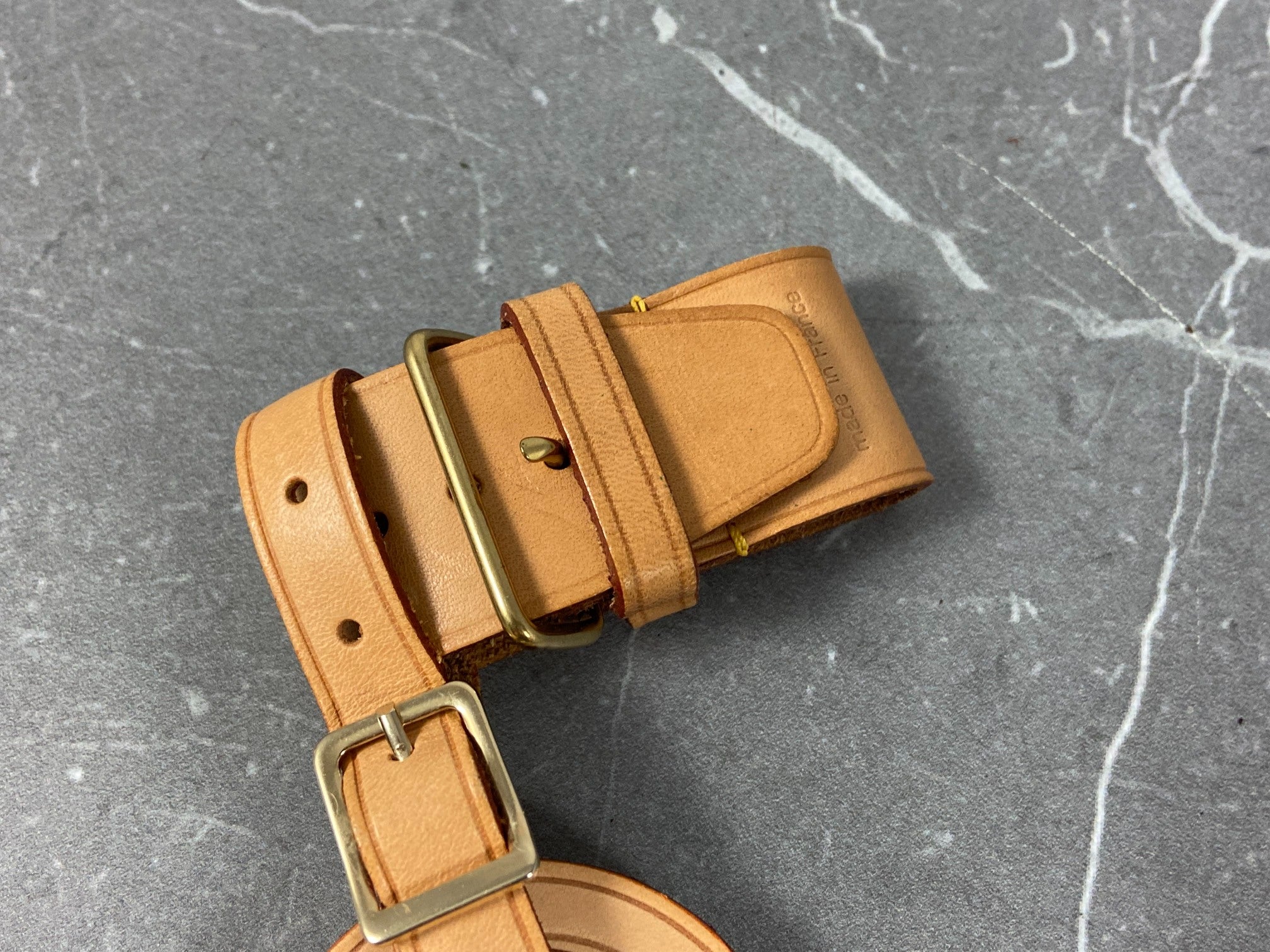 Louis Vuitton Luggage Tag & Handle Belt Beige Vachetta Leather