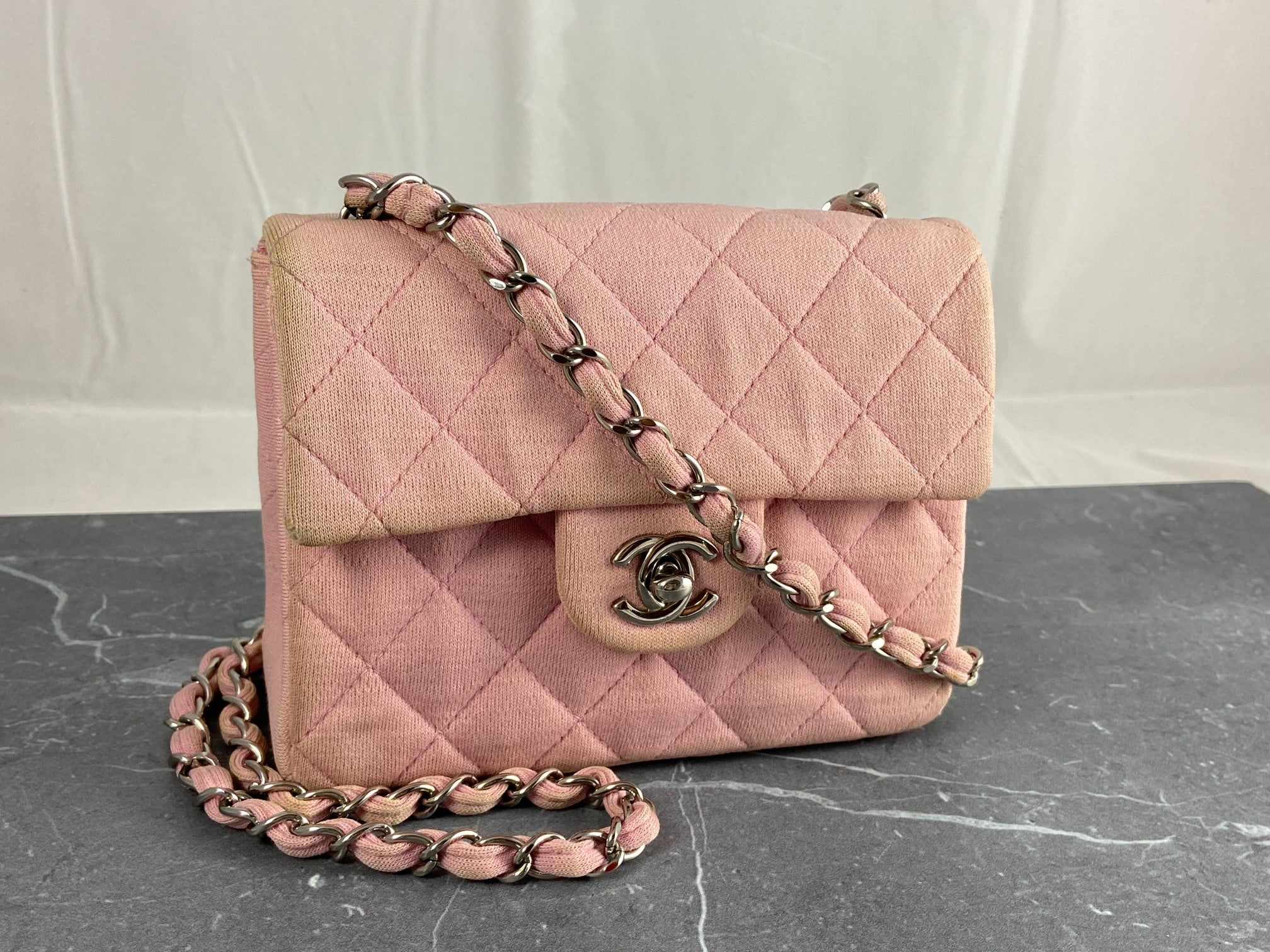 Chanel Timeless / Classique Mini Square Flap Bag Pink Jersey