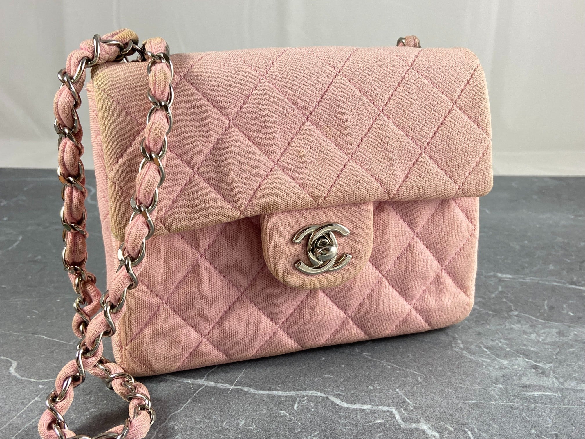 Chanel Timeless / Classique Mini Square Flap Bag Pink Jersey