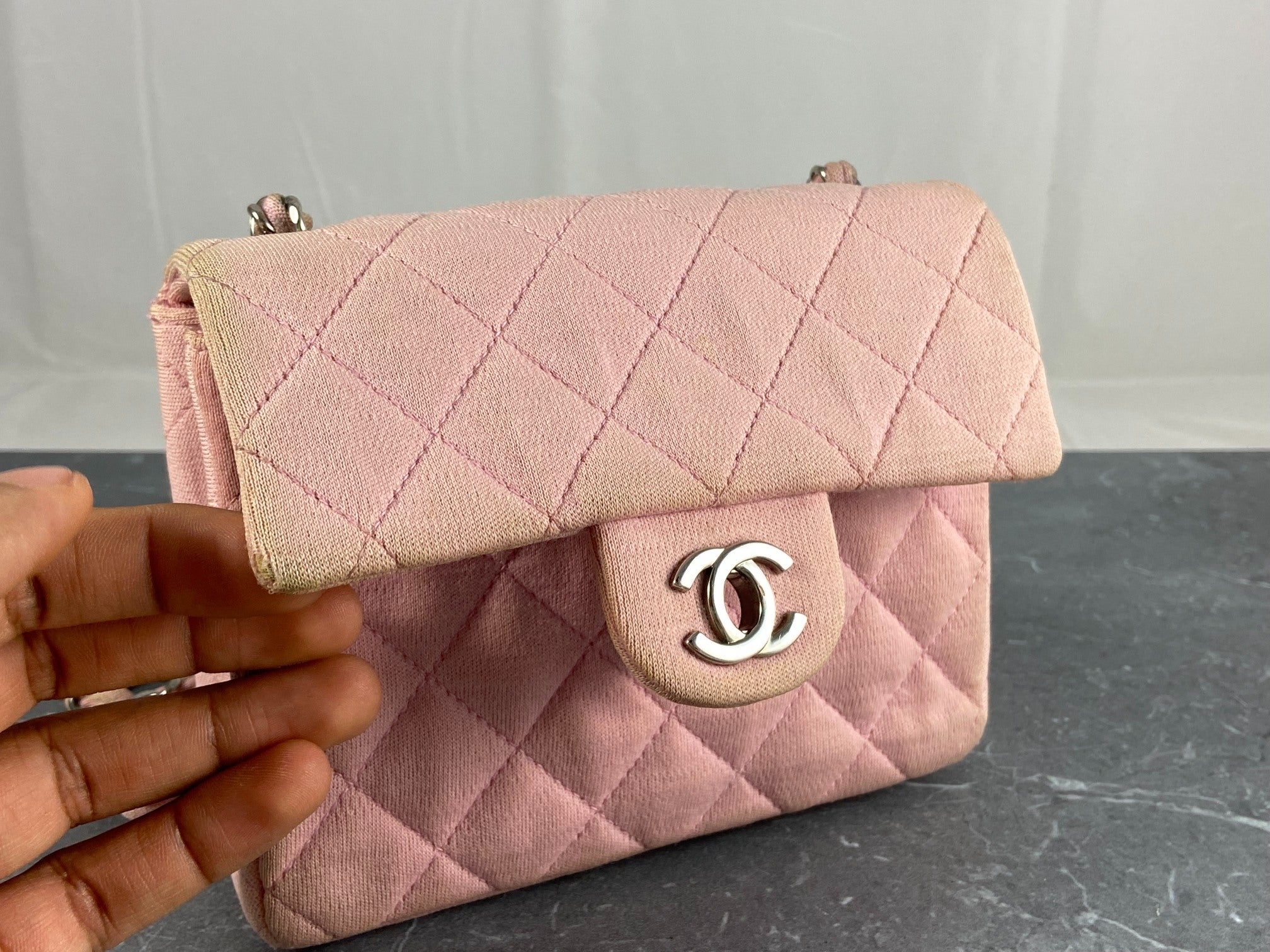 Chanel Timeless / Classique Mini Square Flap Bag Pink Jersey