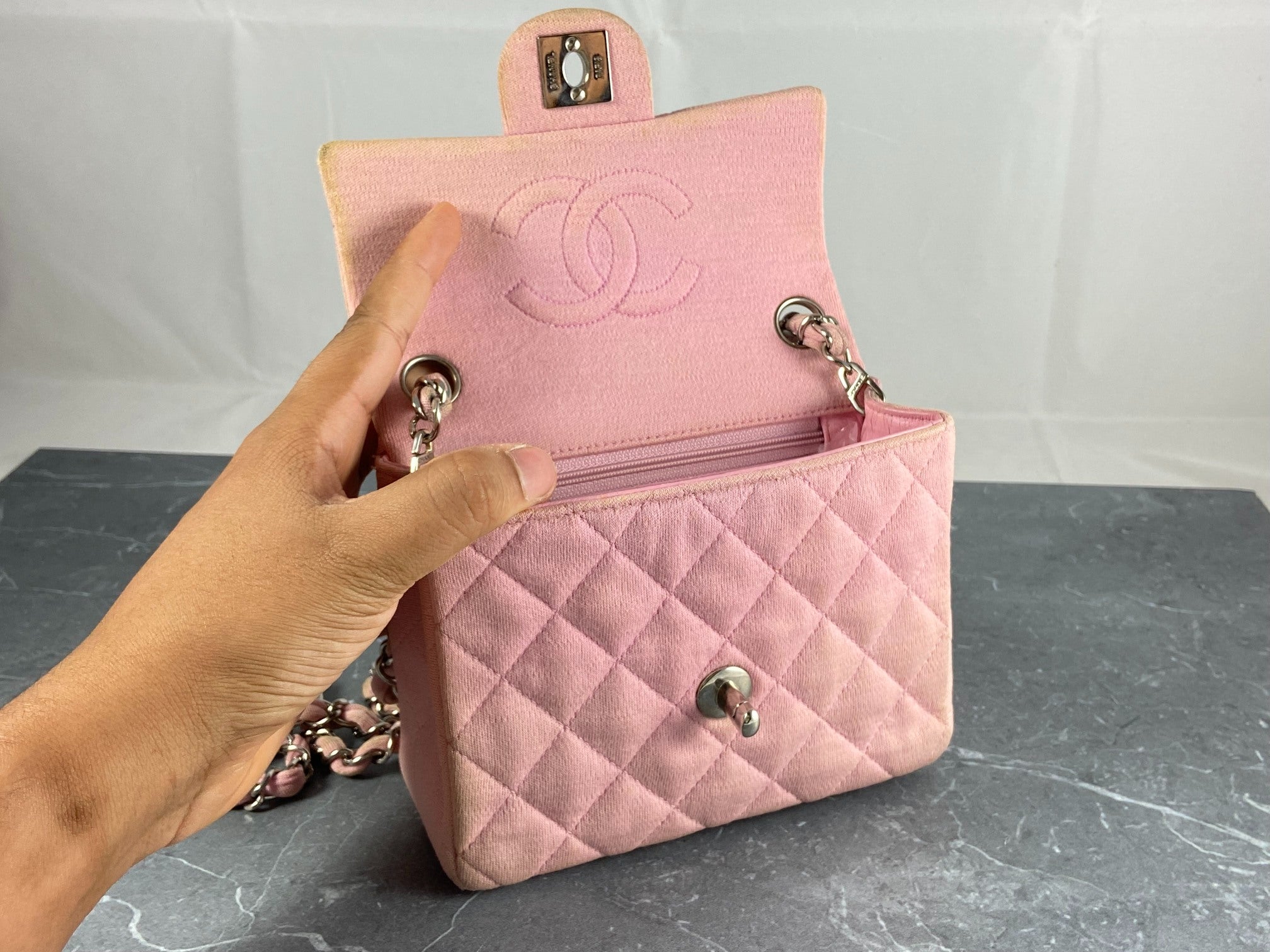 Chanel Timeless / Classique Mini Square Flap Bag Pink Jersey