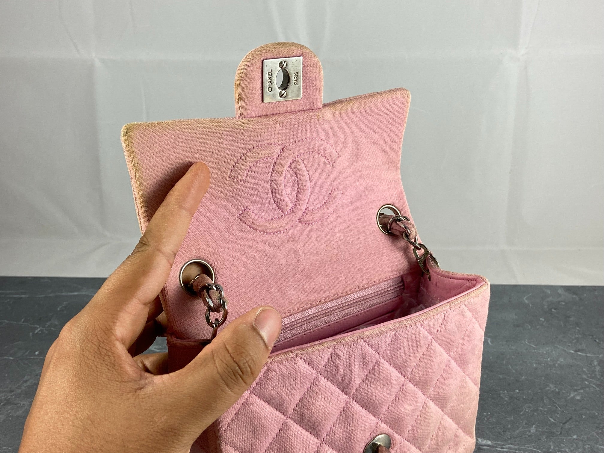 Chanel Timeless / Classique Mini Square Flap Bag Pink Jersey