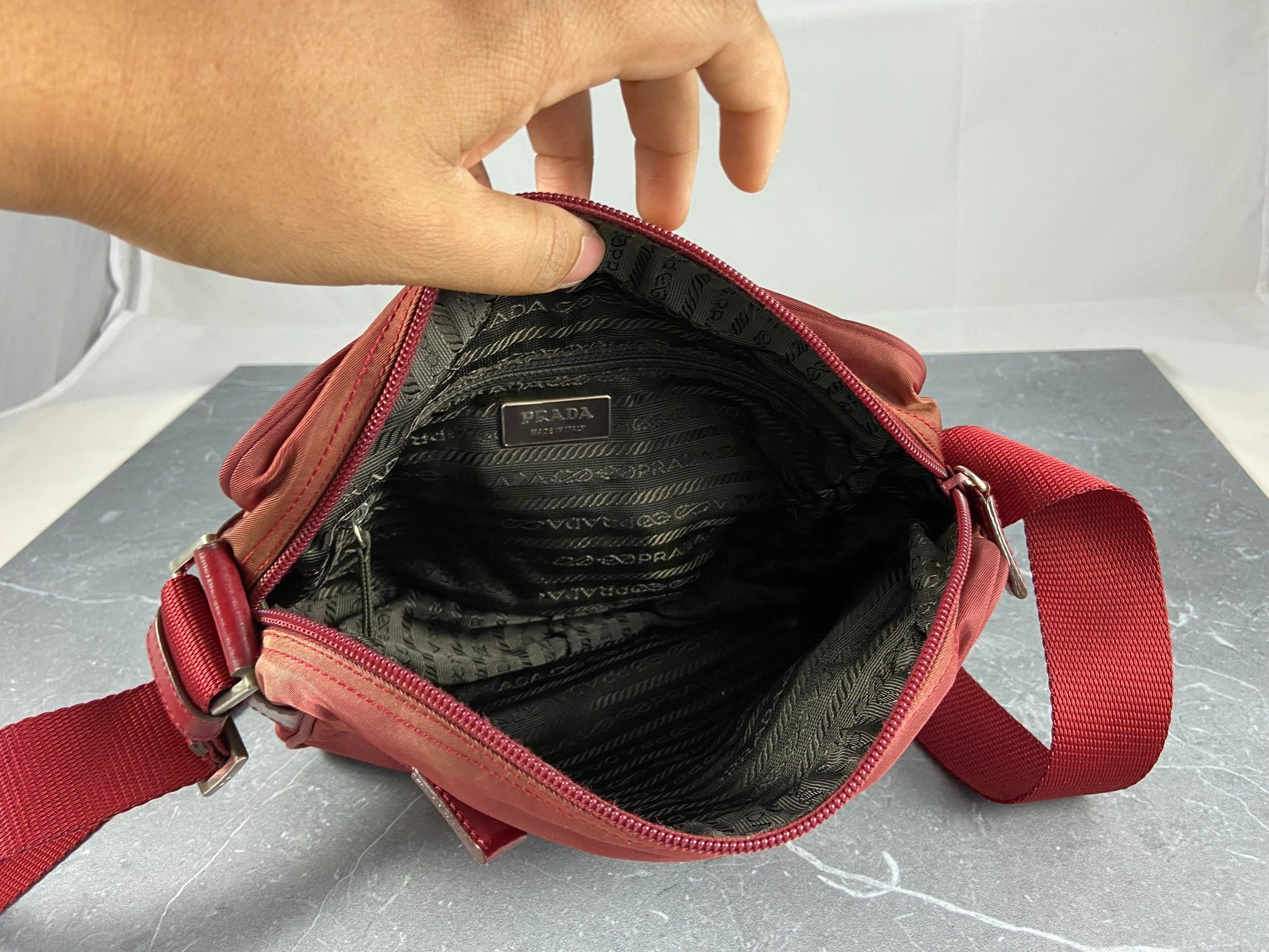 Prada tessuto red nylon bag sale