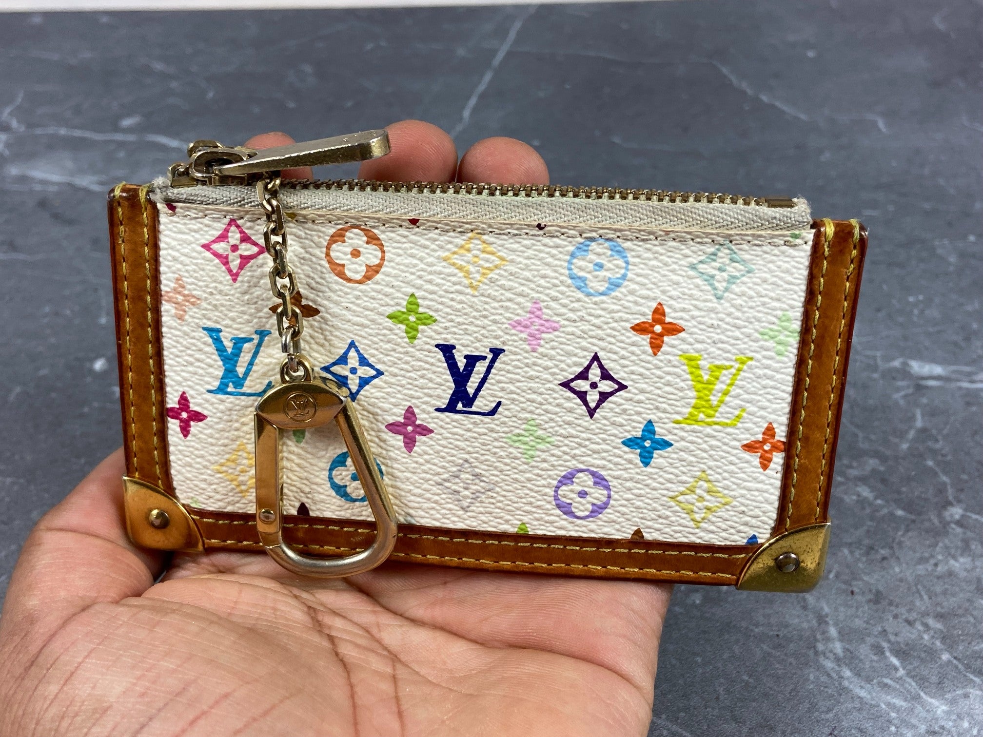 Louis Vuitton Pochette Cles Key Pouch Murakami Multicolor White