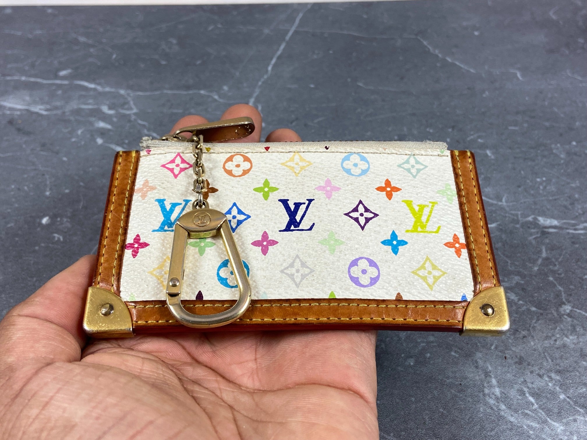 Louis Vuitton Pochette Cles Key Pouch Murakami Multicolor White