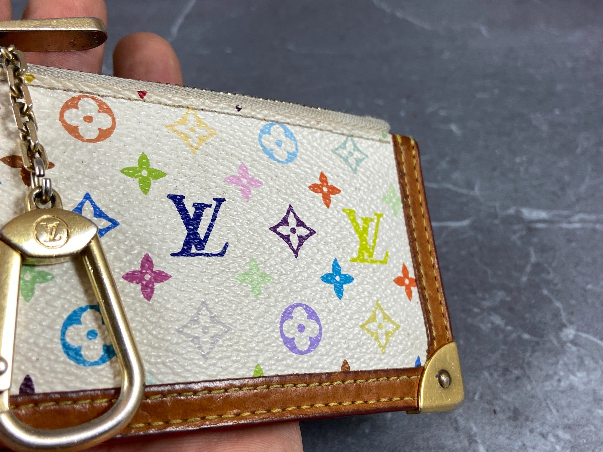 Louis Vuitton Pochette Cles Key Pouch Murakami Multicolor White