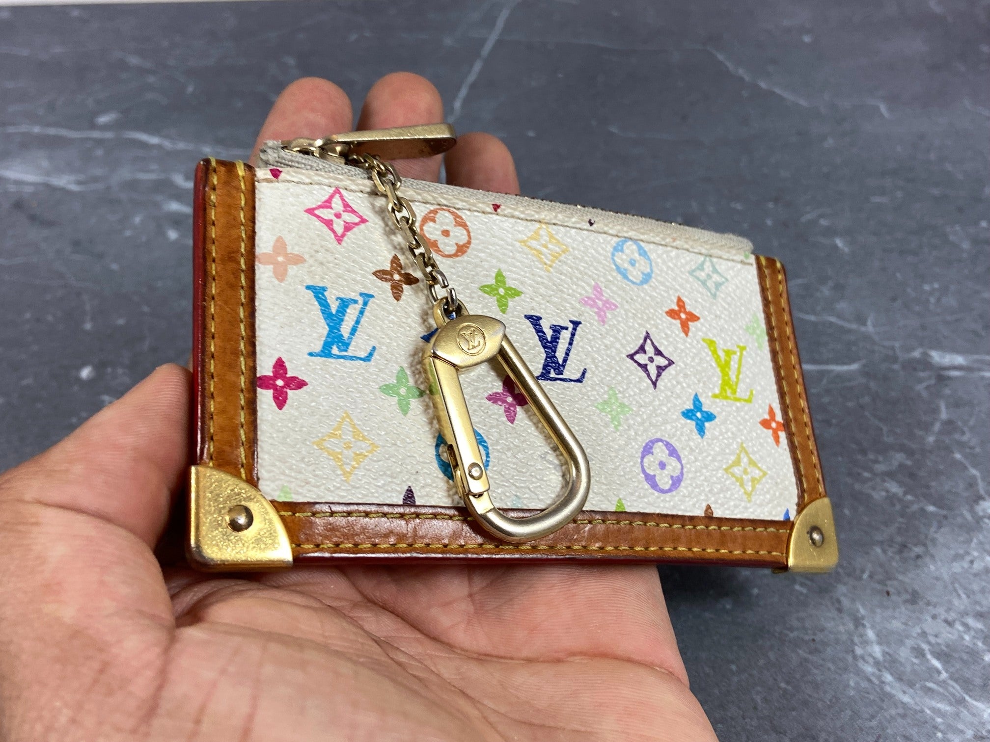 Louis Vuitton Pochette Cles Key Pouch Murakami Multicolor White