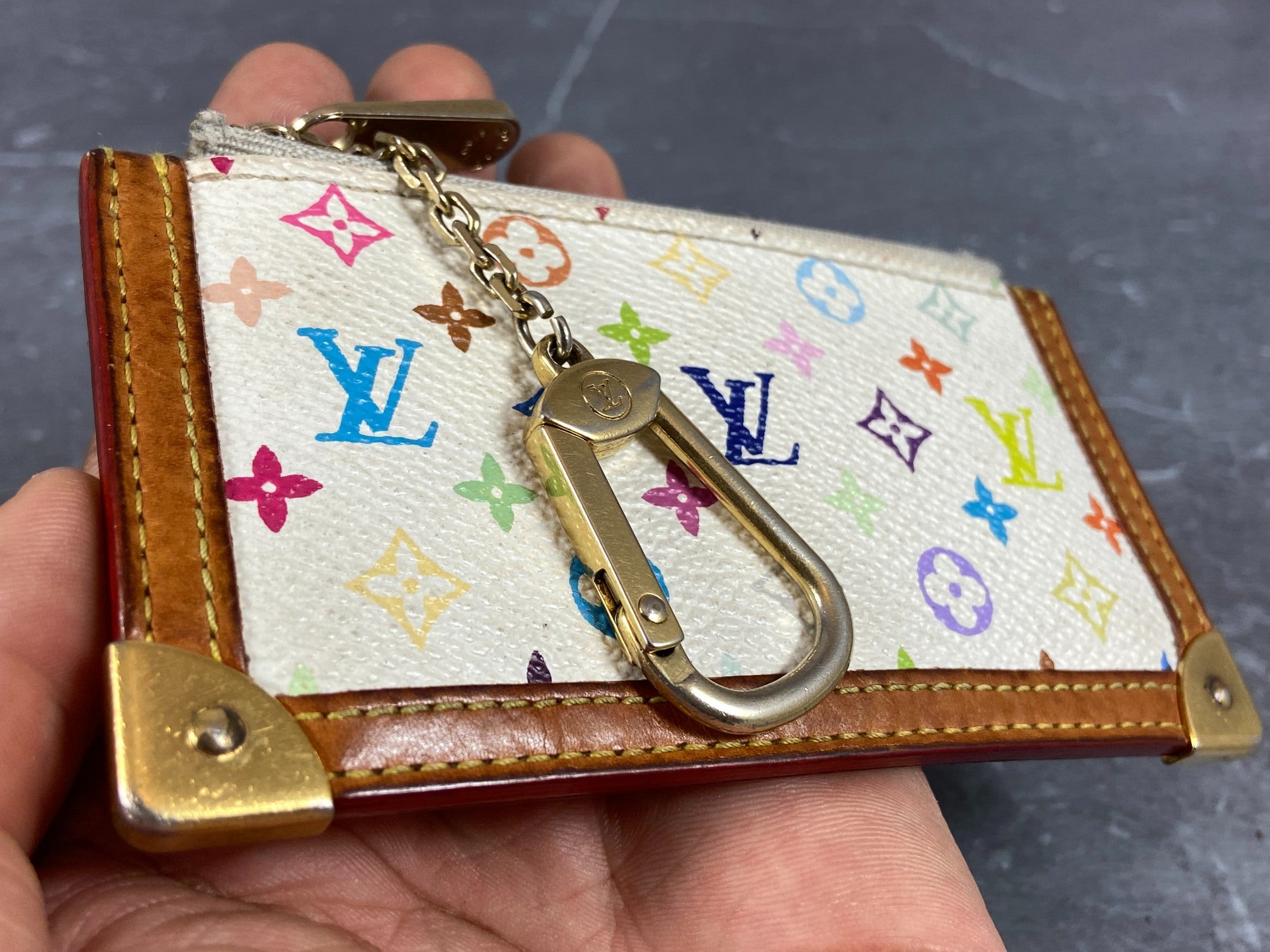 Louis Vuitton Pochette Cles Key Pouch Murakami Multicolor White