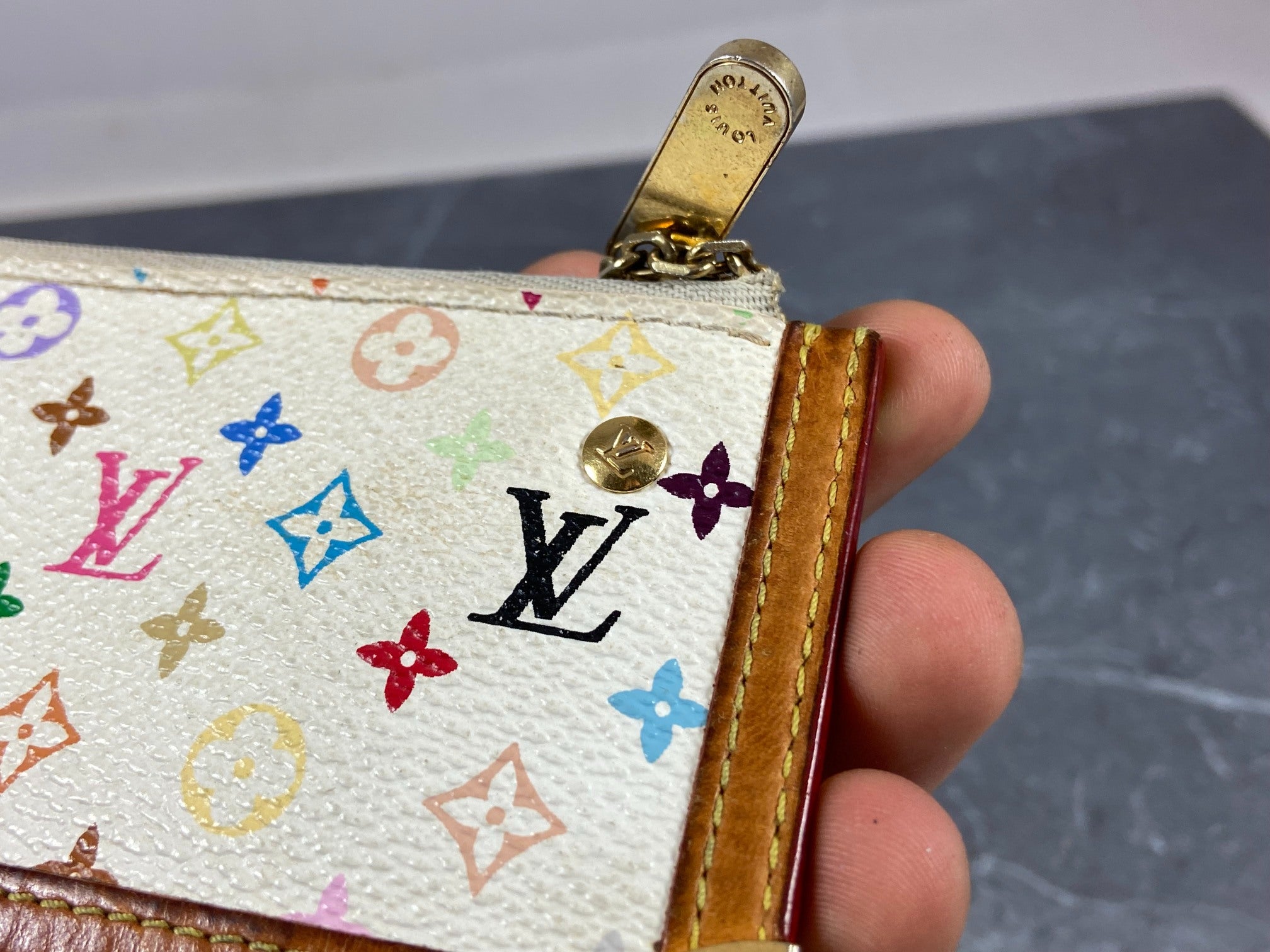 Louis Vuitton Pochette Cles Key Pouch Murakami Multicolor White