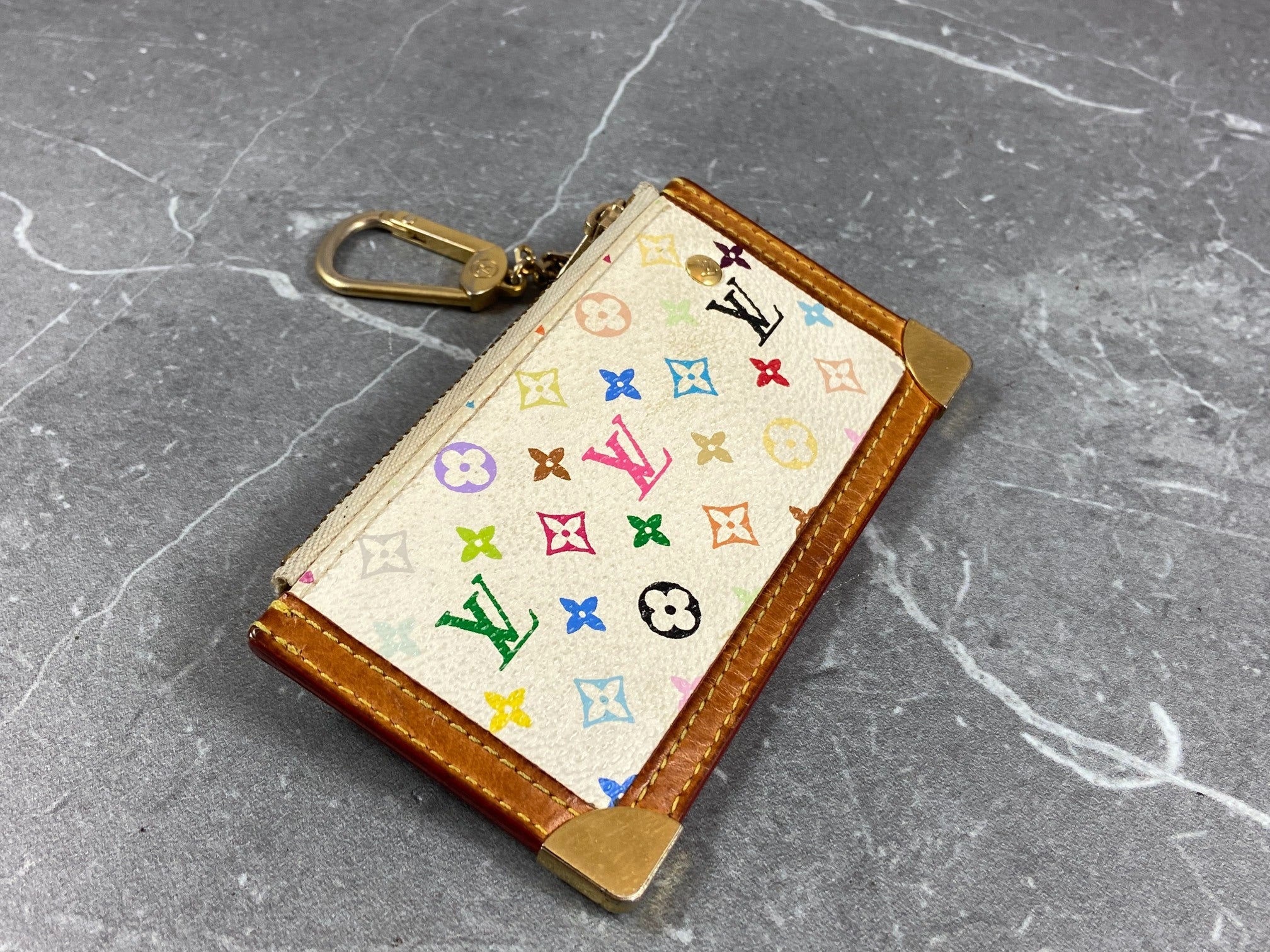 Louis Vuitton Pochette Cles Key Pouch Murakami Multicolor White