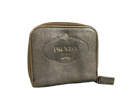 Prada Compact Zip Wallet Silver Leather