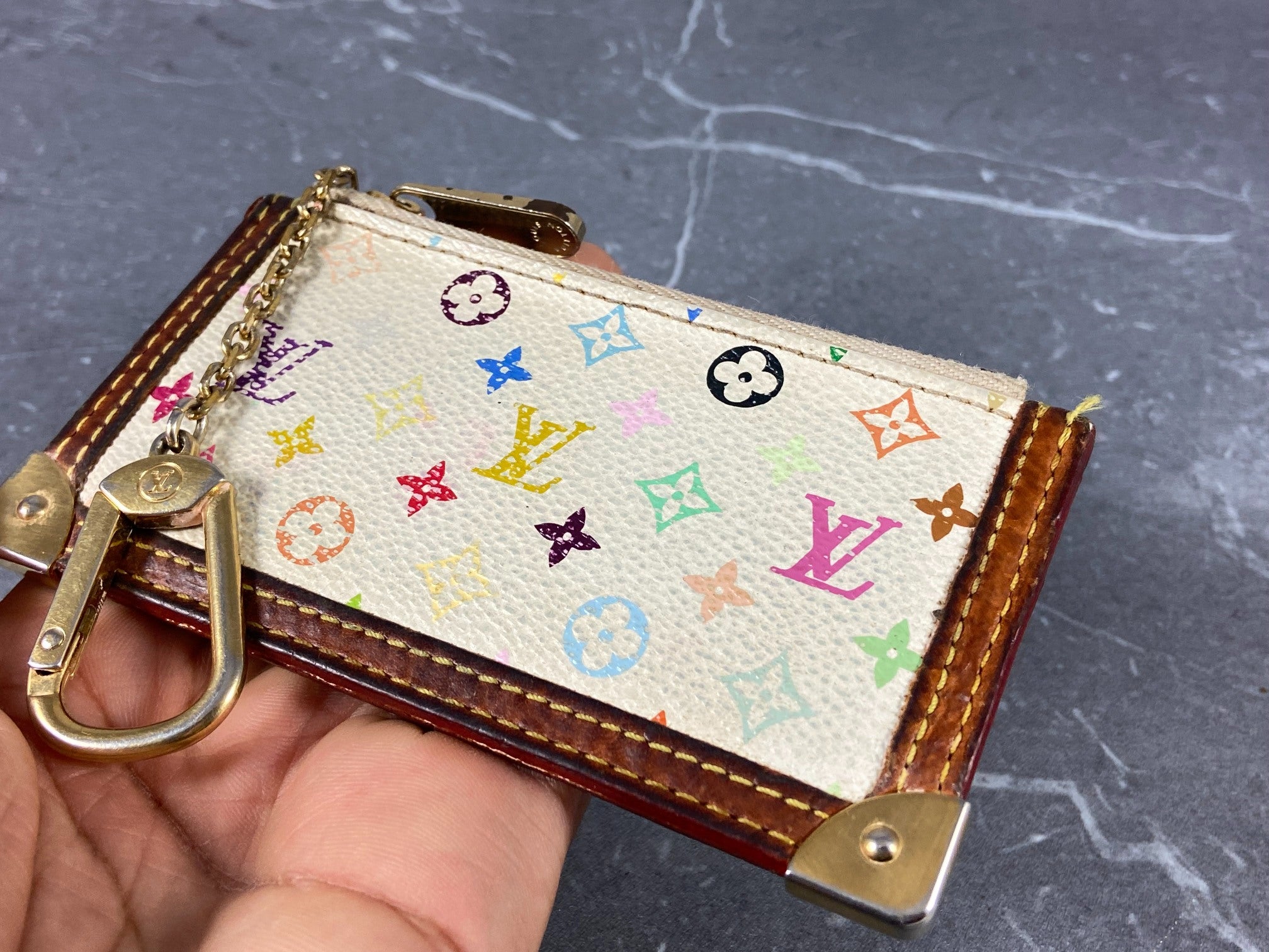 Louis Vuitton Pochette Cles Key Pouch Murakami Multicolor White