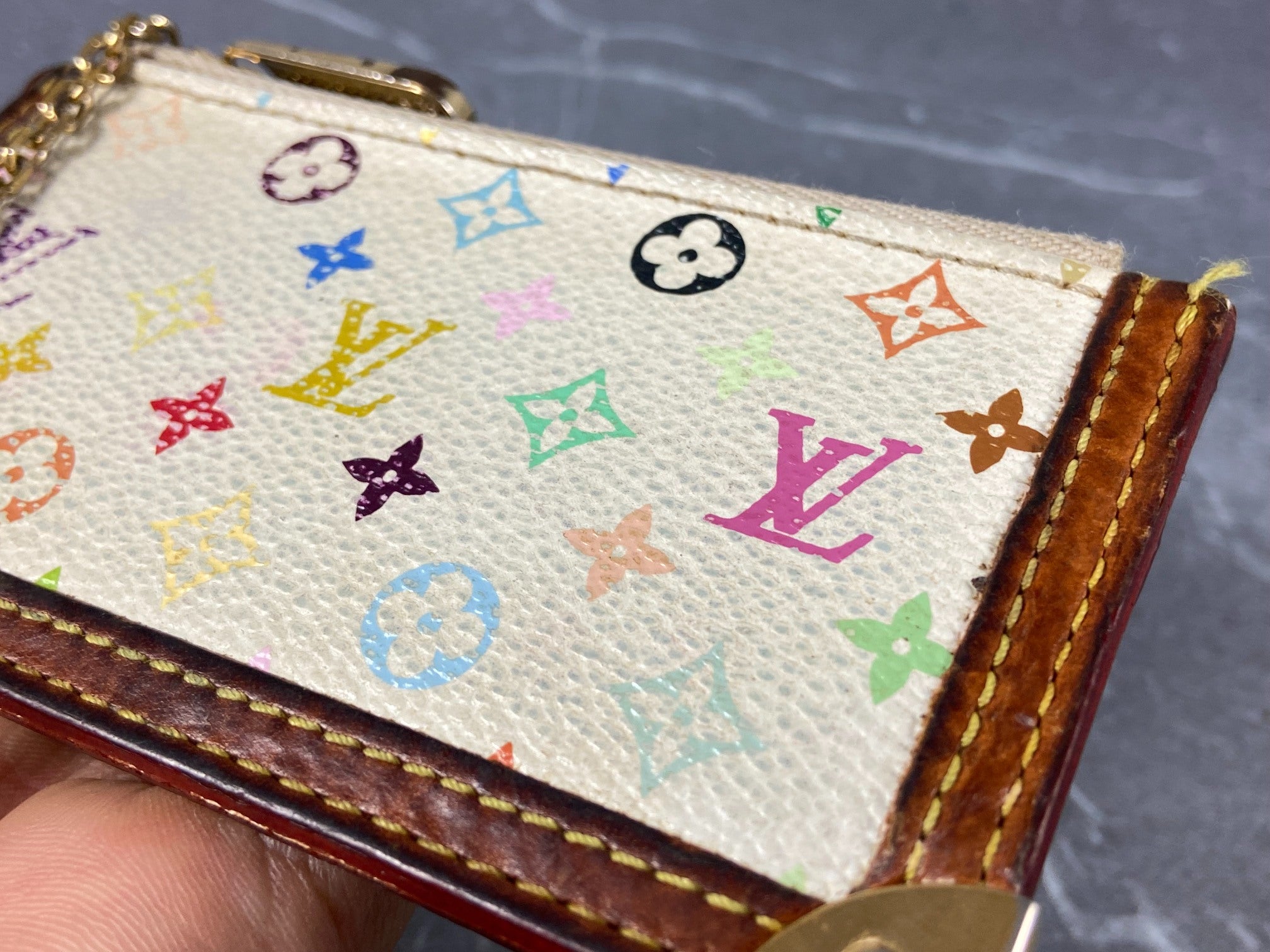 Louis Vuitton Pochette Cles Key Pouch Murakami Multicolor White