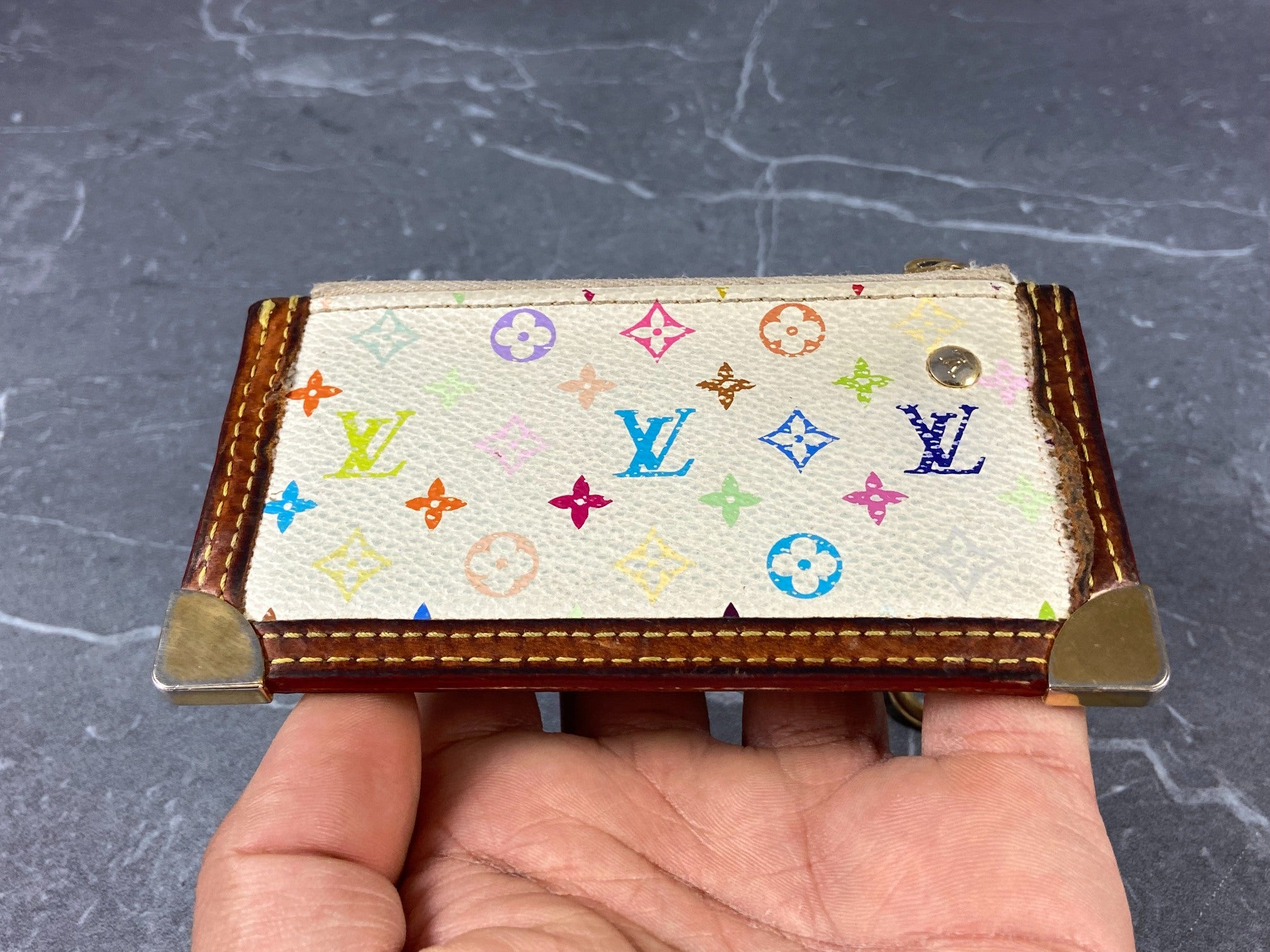 Louis Vuitton Pochette Cles Key Pouch Murakami Multicolor White