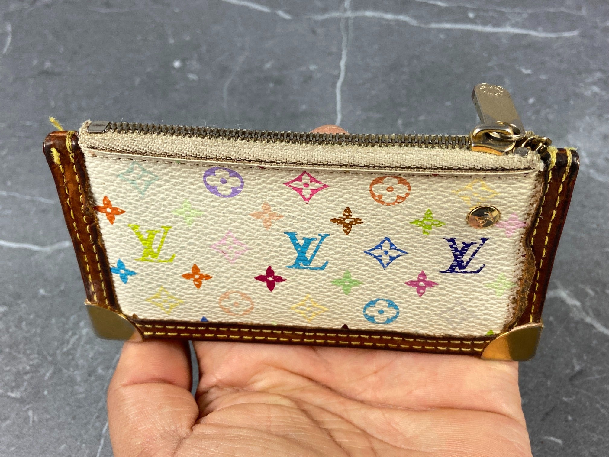 Louis Vuitton Pochette Cles Key Pouch Murakami Multicolor White