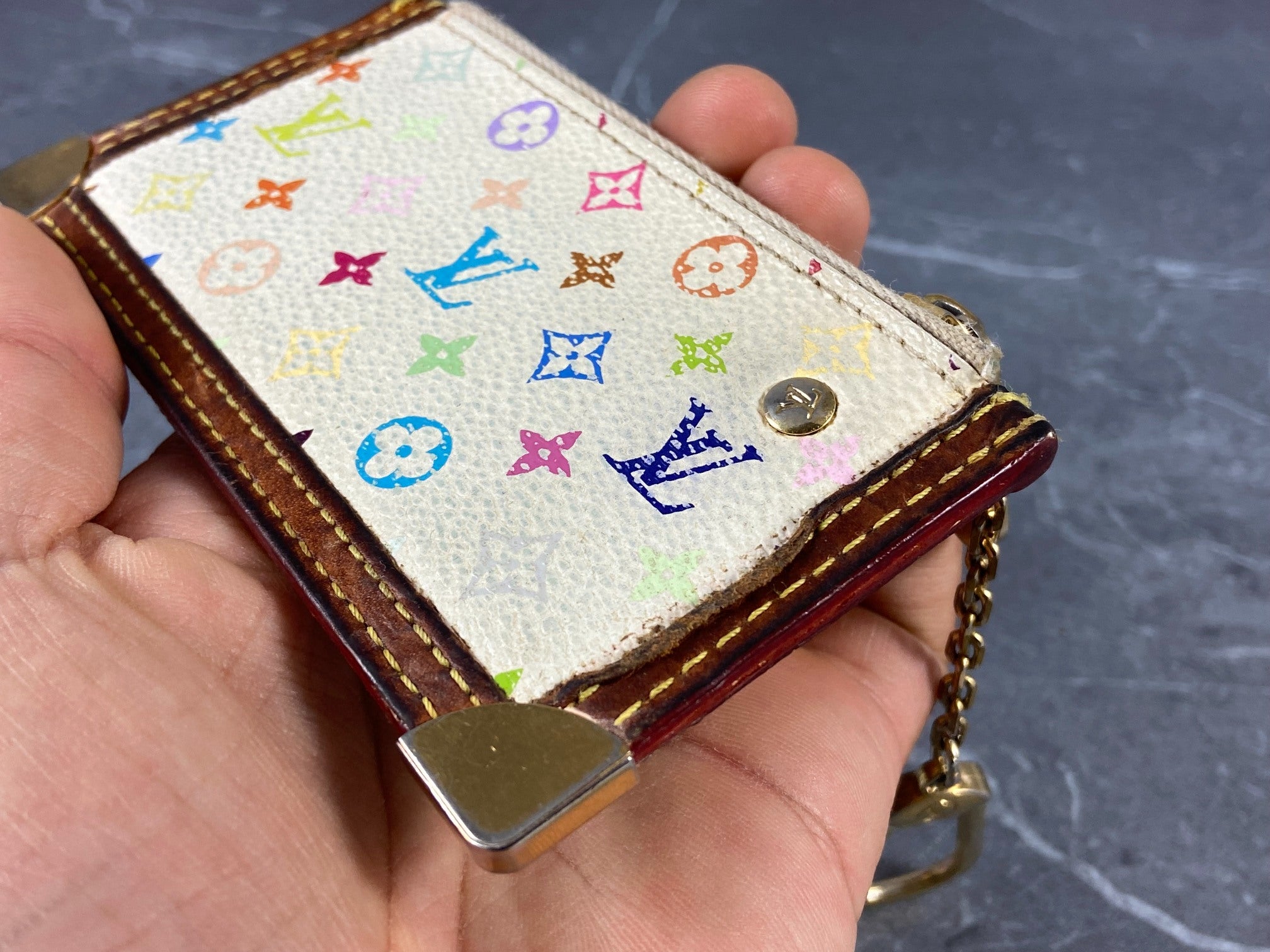 Louis Vuitton Pochette Cles Key Pouch Murakami Multicolor White