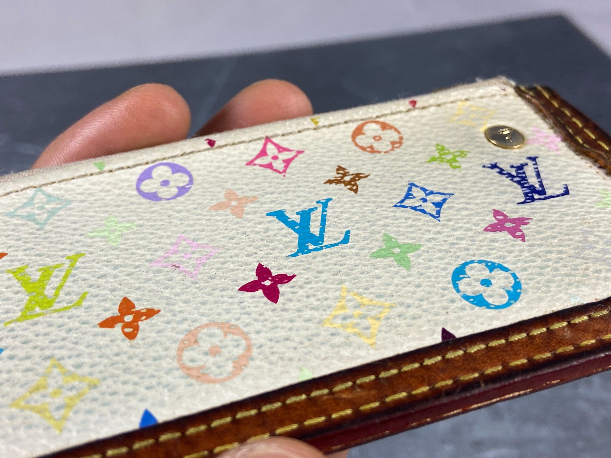 Louis Vuitton Pochette Cles Key Pouch Murakami Multicolor White